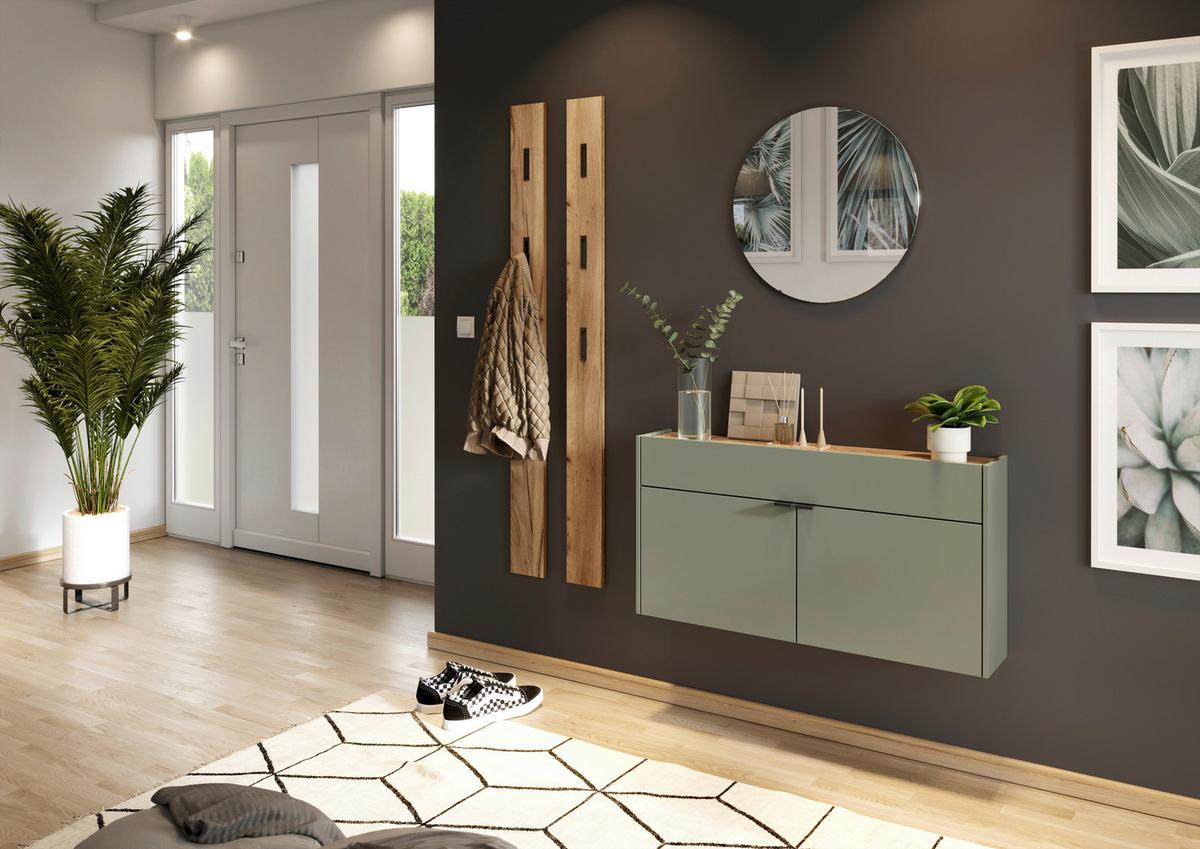 SZAFKA NA BUTY GW-AMECA - kolor dębowy/czarny, Design, materiał drewnopochodny/metal (110/57/22cm)