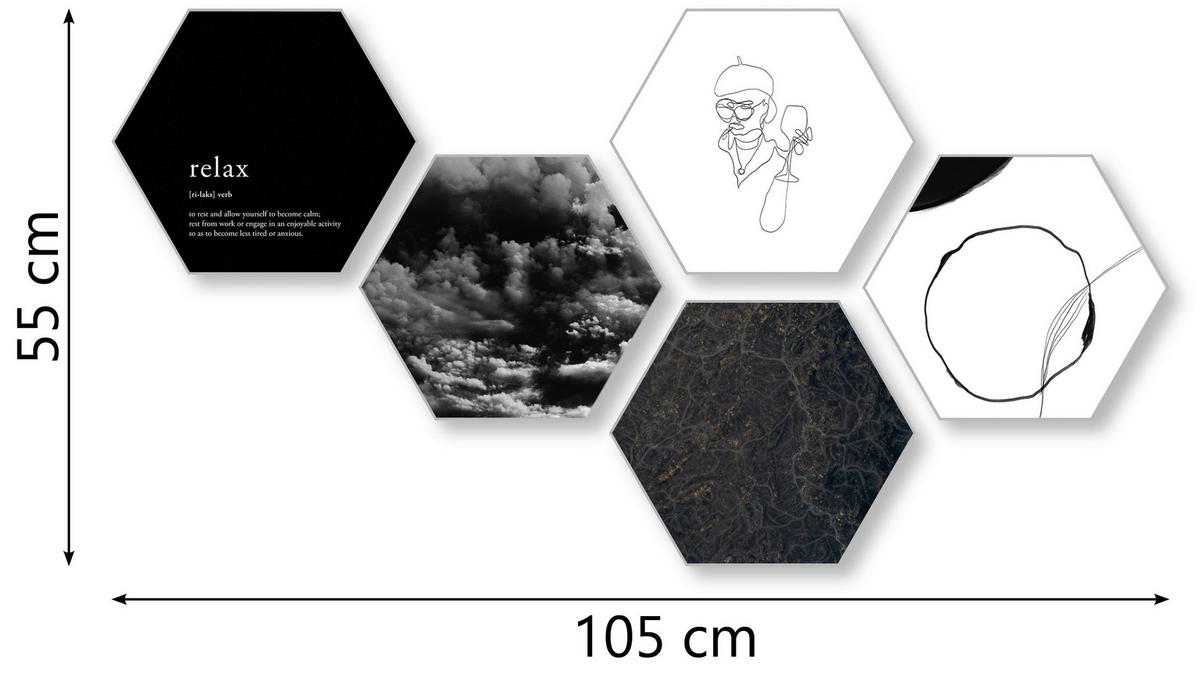 Képszett Hexagon - fekete/fehér, műanyag (30cm) - Modern Living
