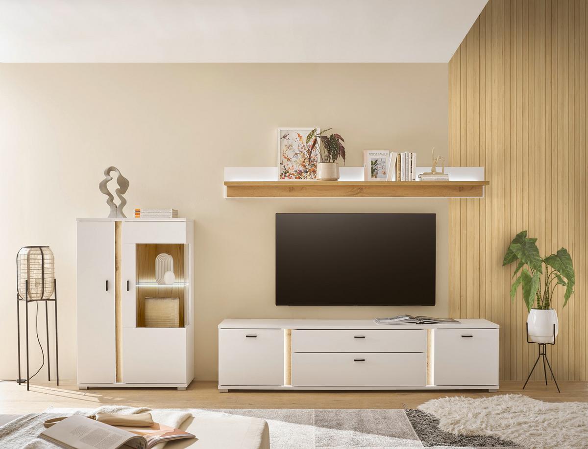 WOHNWAND LONG ISLAND - Eiche Wotan/Schwarz, Design, Glas/Holzwerkstoff (290/170/42cm) - MID.YOU