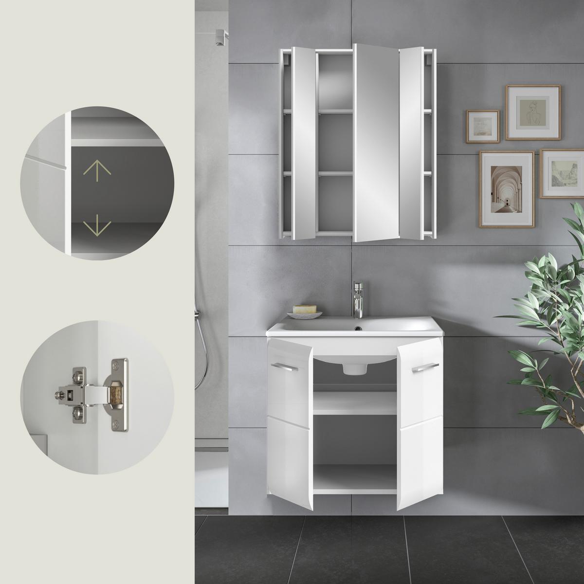 Badezimmer Ice 2-tlg. ca. 60 cm Weiß - Weiß Hochglanz/Silberfarben, MODERN, Keramik/Holzwerkstoff (60cm) - MID.YOU