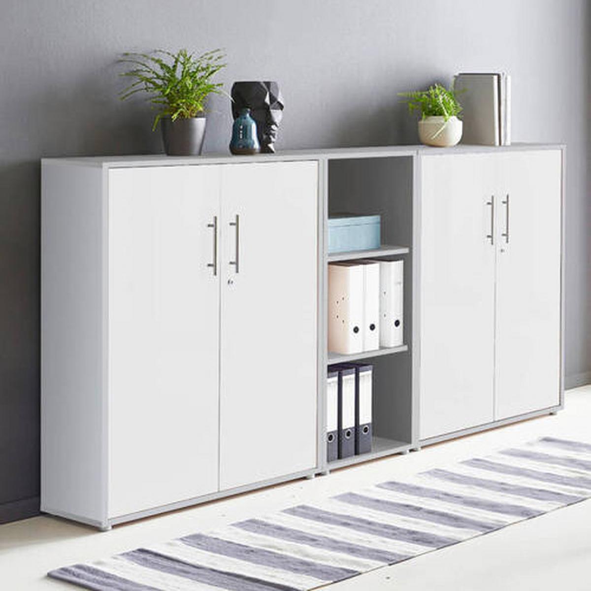 Aktenschrank Office Edition Sw Set 8 Grau/Weiß - Weiß/Grau, MODERN, Holzwerkstoff (213/114/33cm) - MID.YOU