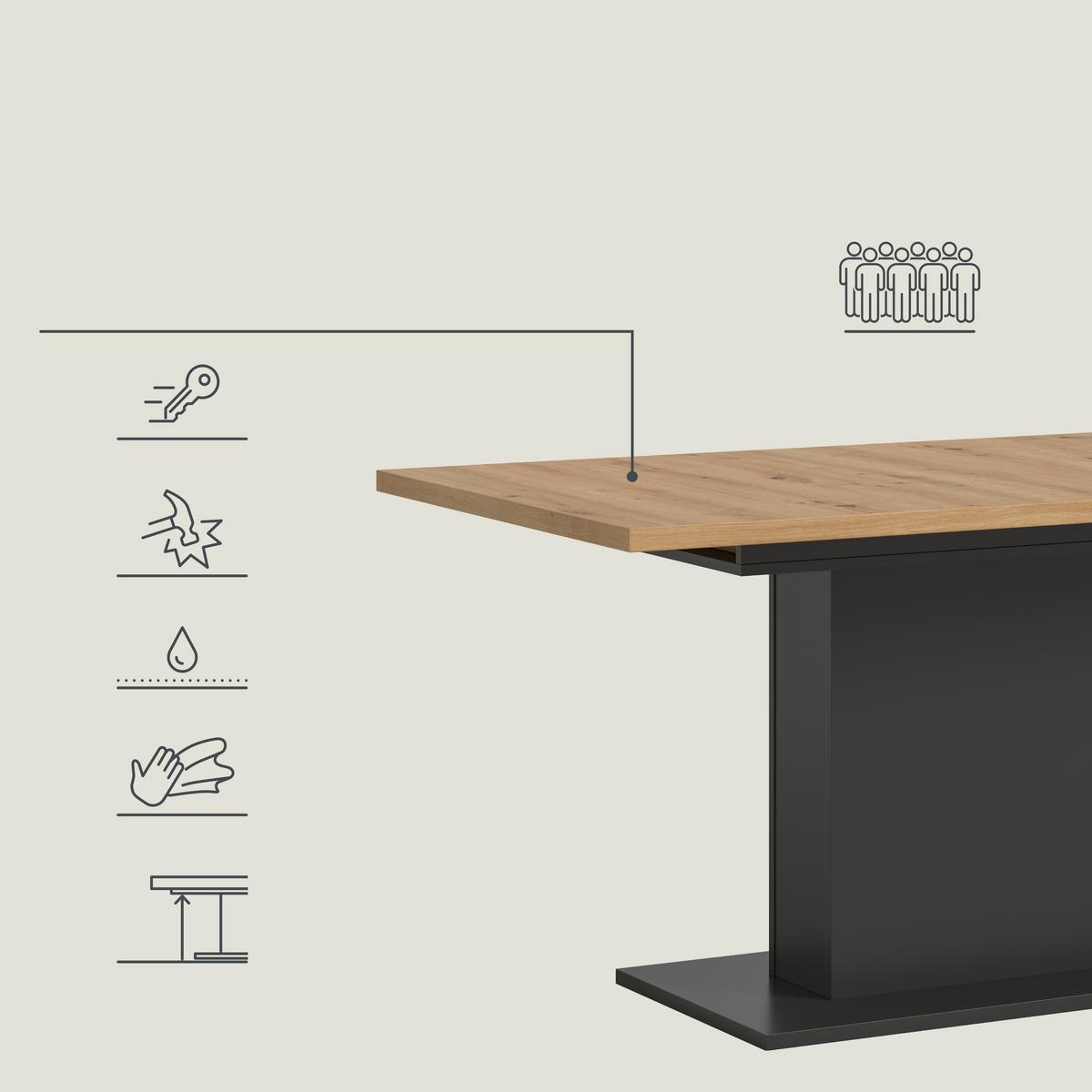 Ausziehtisch Marlon Eiche/Grau ca. 150-190x90x76 cm - Eiche Artisan/Grau, KONVENTIONELL, Holzwerkstoff (150-190/90/76cm) - MID.YOU