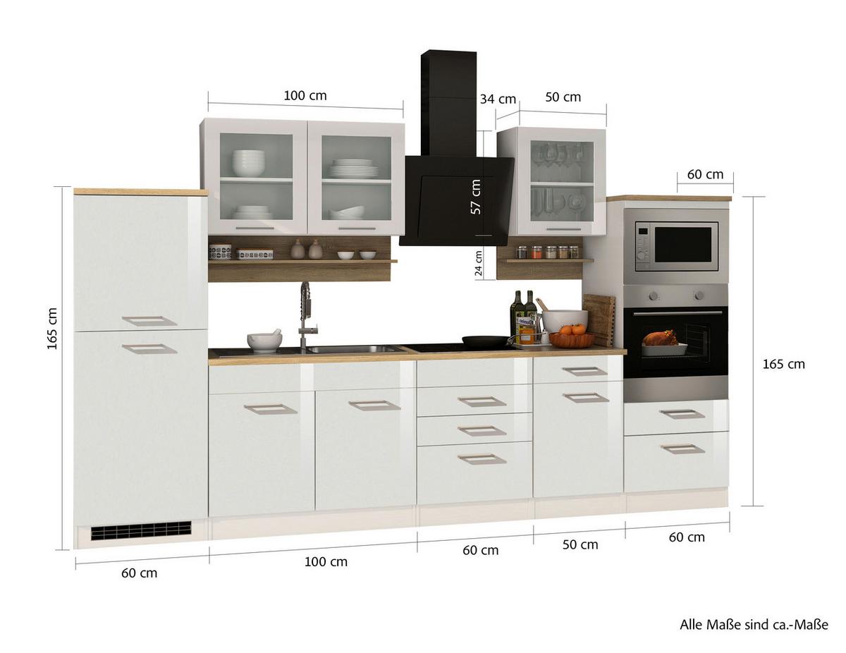 Küchenleerblock Mailand o. Geräte Weiß Hochglanz - Weiß Hochglanz/Silberfarben, MODERN, Glas/Holzwerkstoff (330cm) - Held
