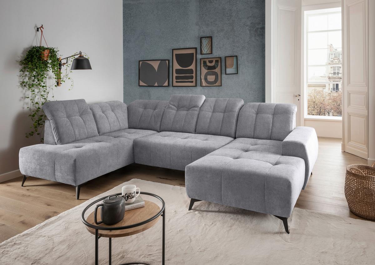 WOHNLANDSCHAFT SANO - Hellgrau/Schwarz, MODERN, Textil/Metall (200/337/180cm) - Livetastic