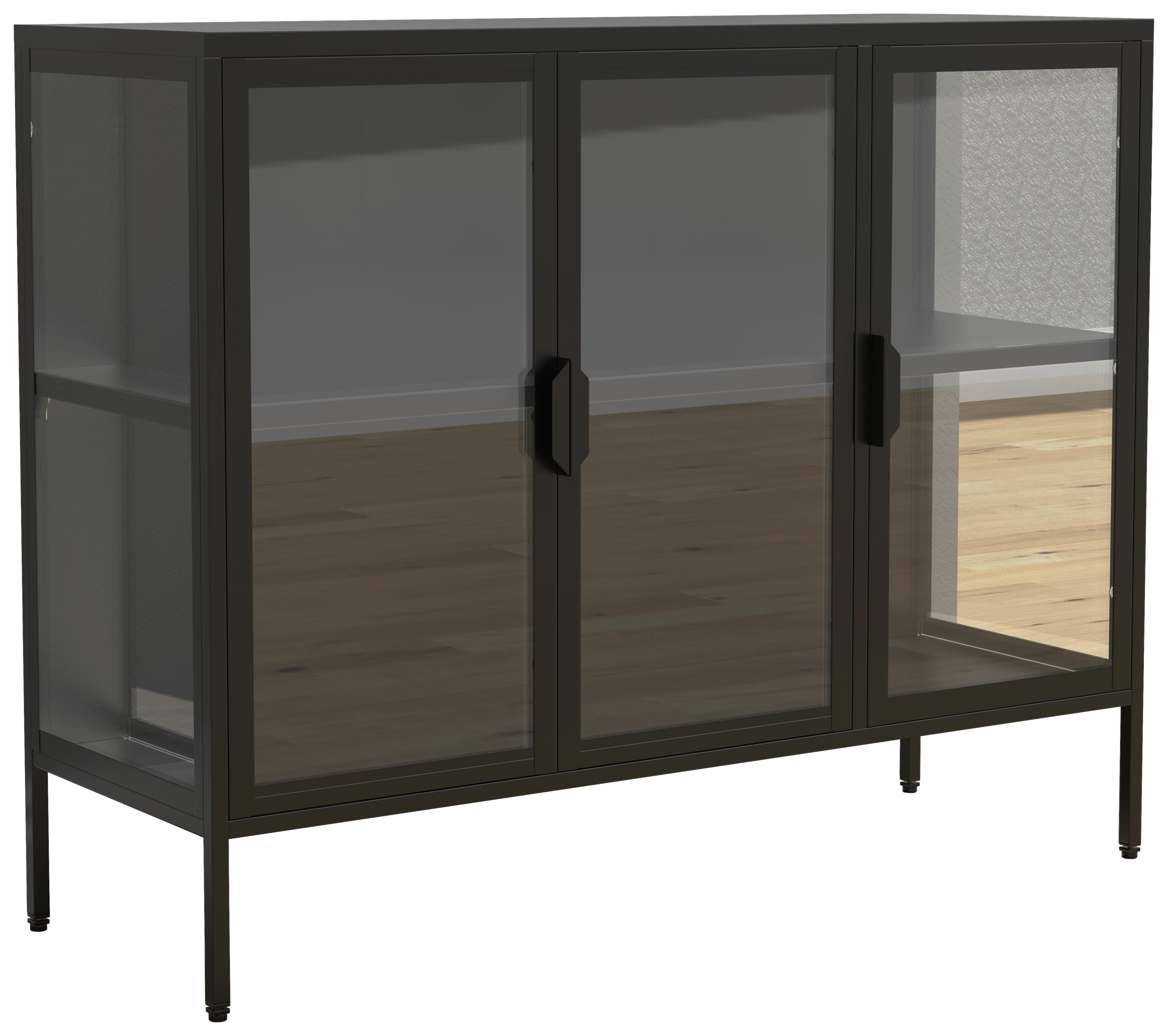 VITRINE FLOKA L - Transparent/Schwarz, Design, Glas/Metall (110/80/35cm) - MID.YOU