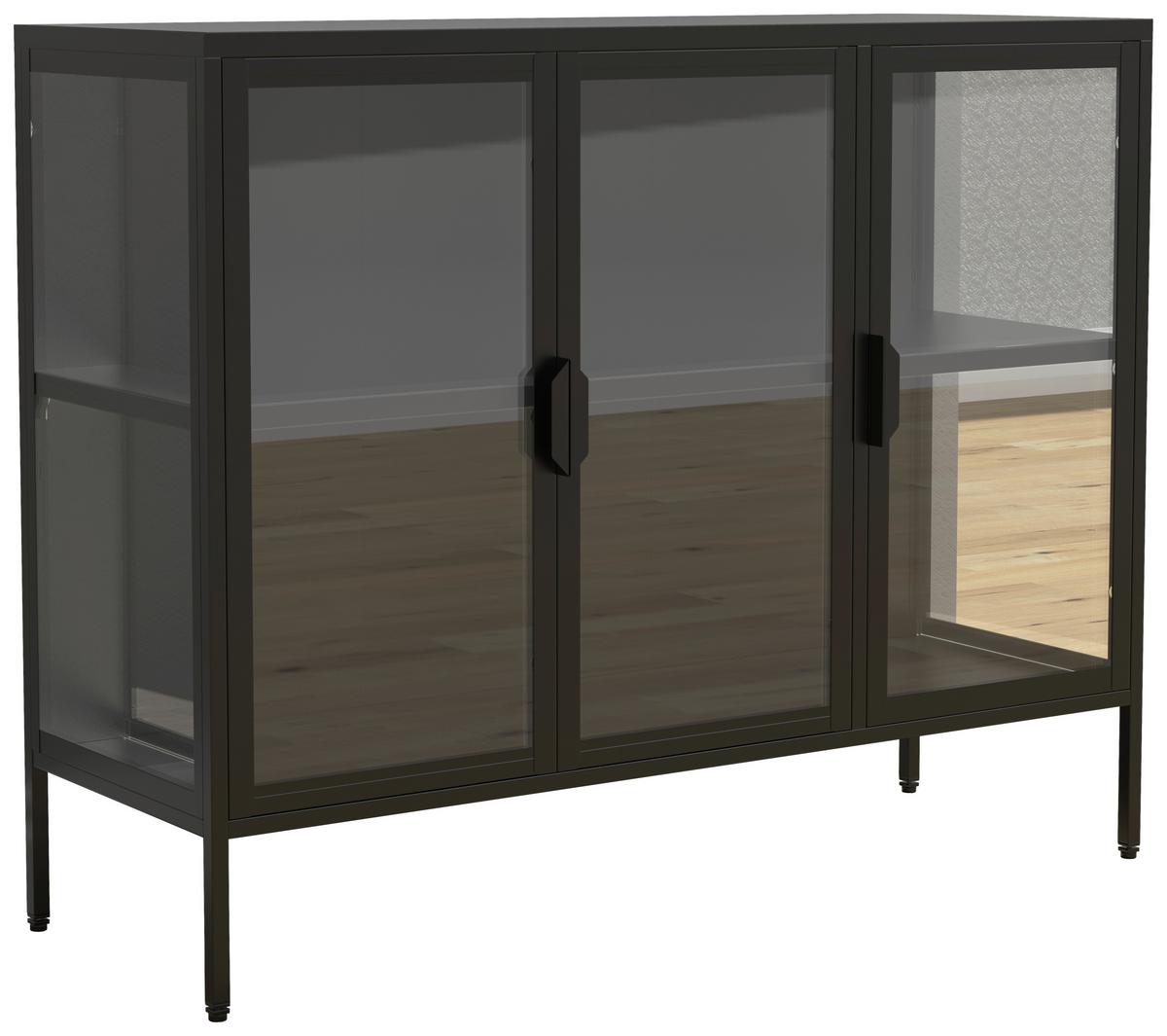 VITRINE FLOKA L - Transparent/Schwarz, Design, Glas/Metall (110/80/35cm) - MID.YOU