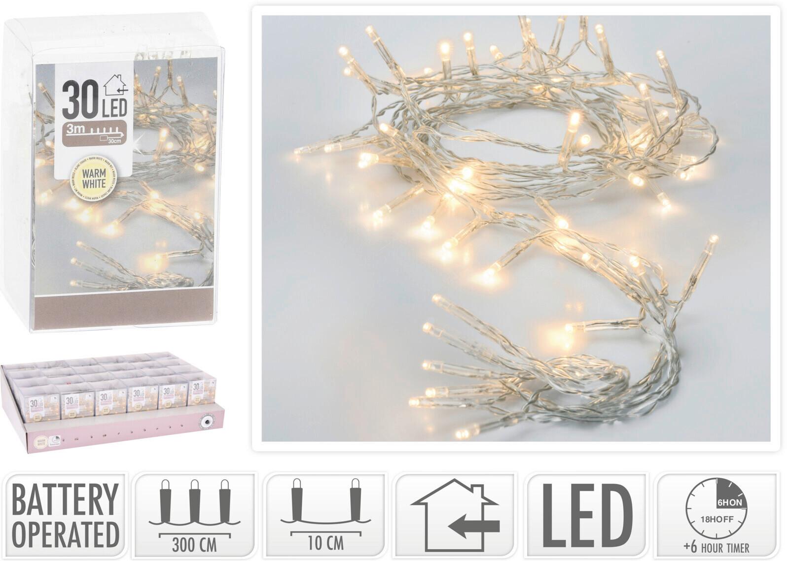 Fényfüzér 30db LED - Basics, műanyag (7/5/9cm)