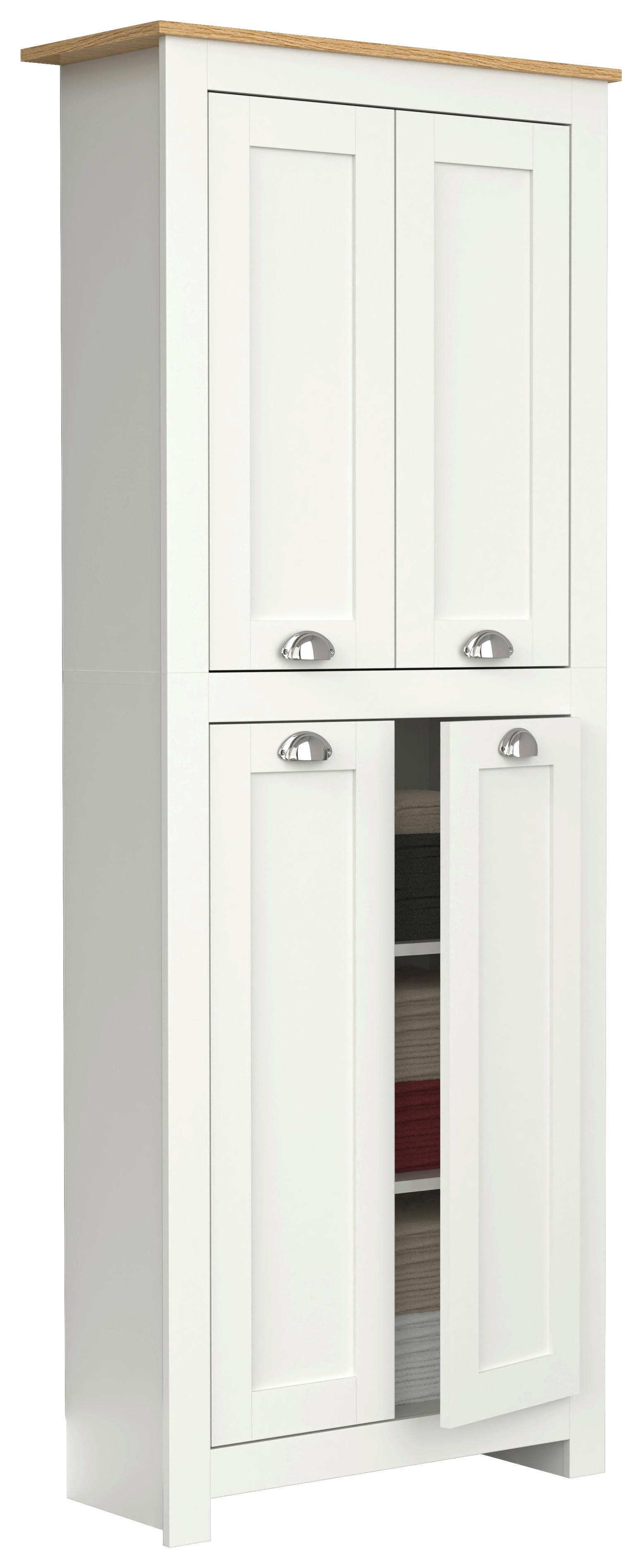HOCHSCHRANK EDINO - Weiss/Silberfarben, Modern, Holzwerkstoff/Metall (33/185/30cm) - MID.YOU