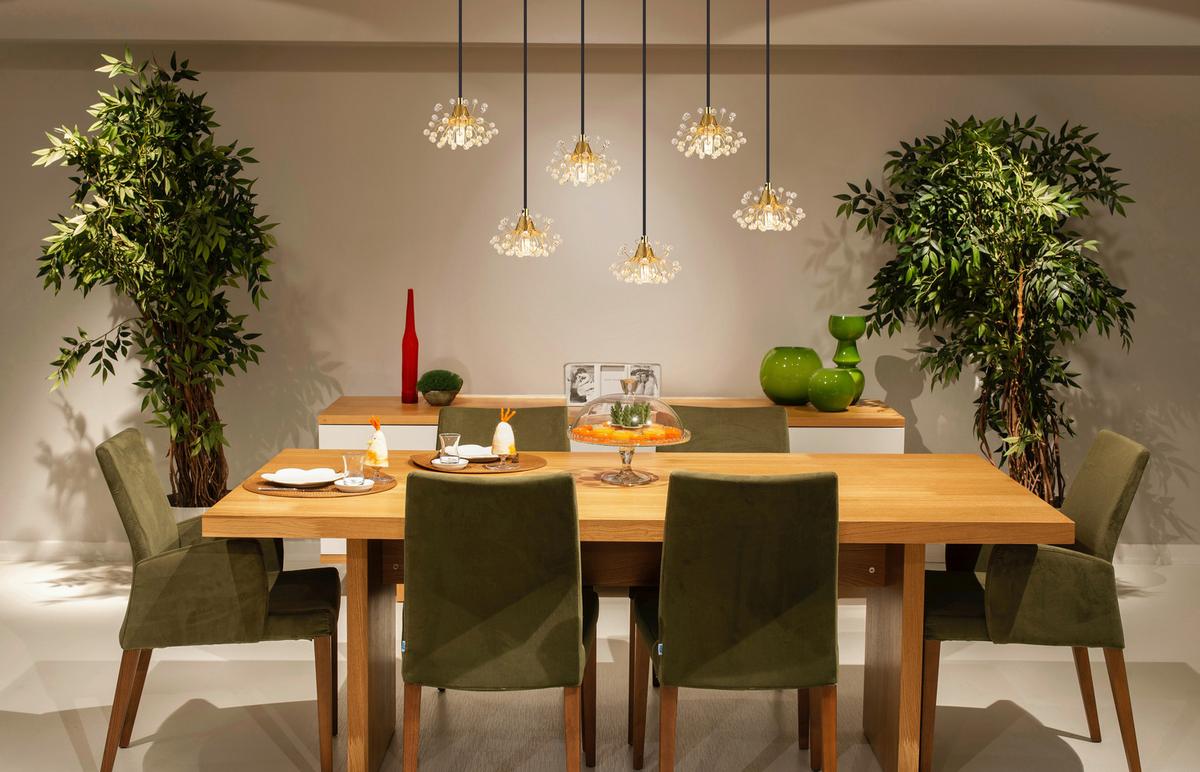HÄNGELEUCHTE 16054-6H FIORE - Klar/Goldfarben, Design, Kunststoff/Metall (77,5/24/120cm) - Globo