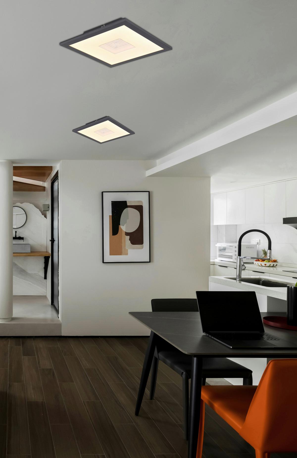 LED-DECKENLEUCHTE 41608T DORO - Weiss/Silberfarben, Design, Kunststoff/Metall (30/30/6cm) - Globo