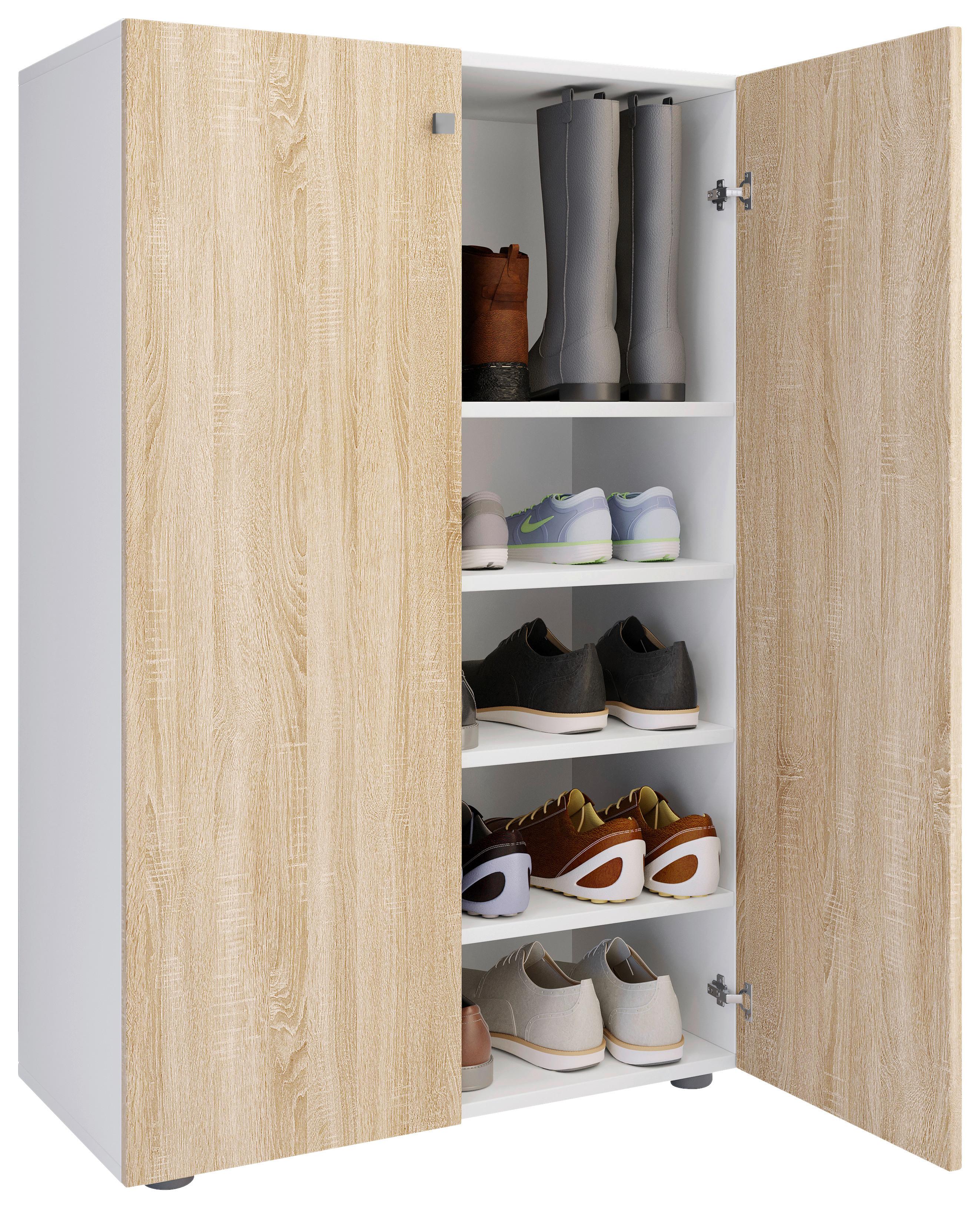 Schuhschrank LONA Weiß/ Sonoma Eiche ca. 70x110x39cm - Silberfarben/Schwarz, Design, Holzwerkstoff/Kunststoff (70/110/39cm) - MID.YOU