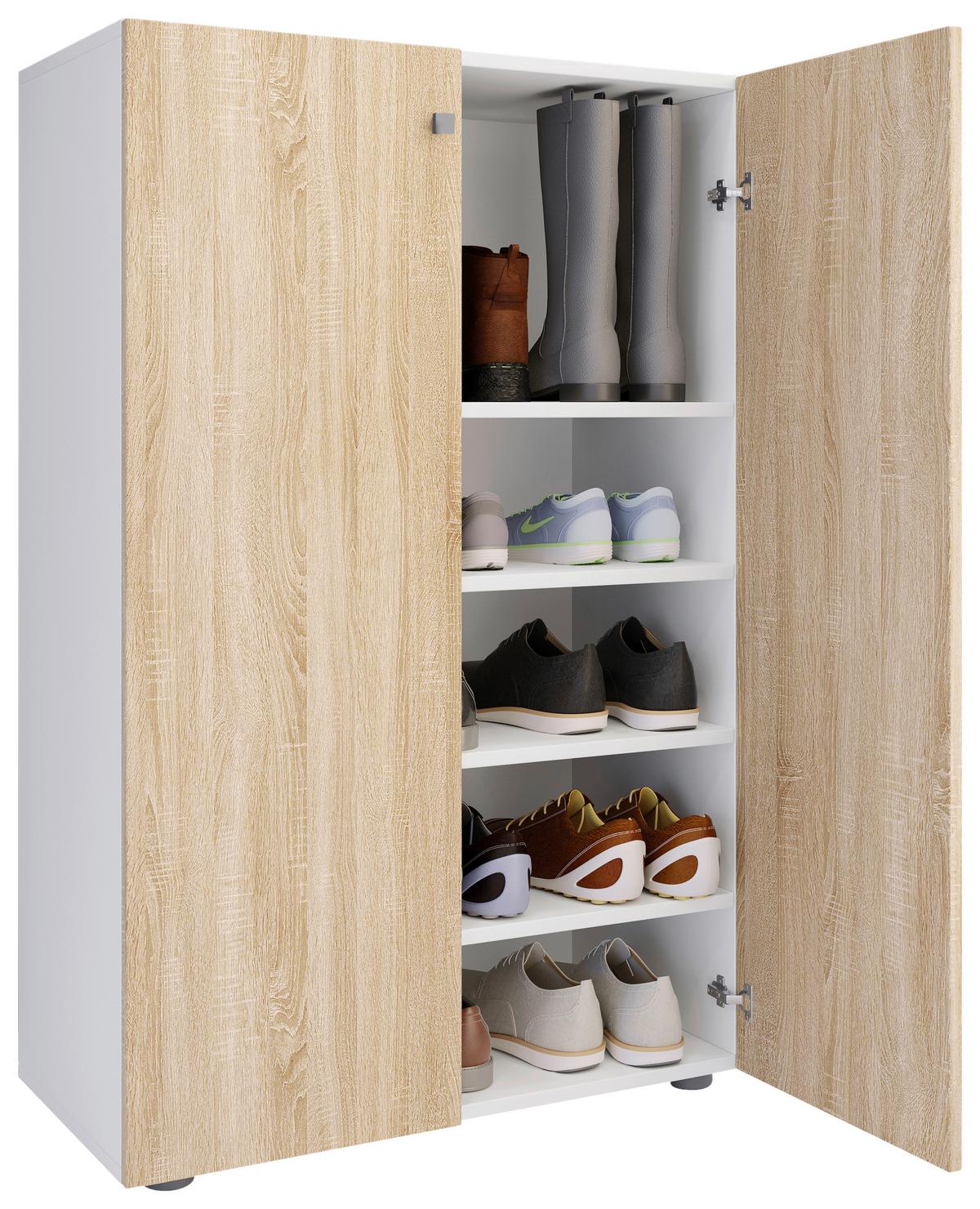 Omara Za Čevlje Lona Xl, Bela, Barva Hrasta - srebrne barve/črna, Design, umetna masa/leseni material (70/110/39cm) - MID.YOU