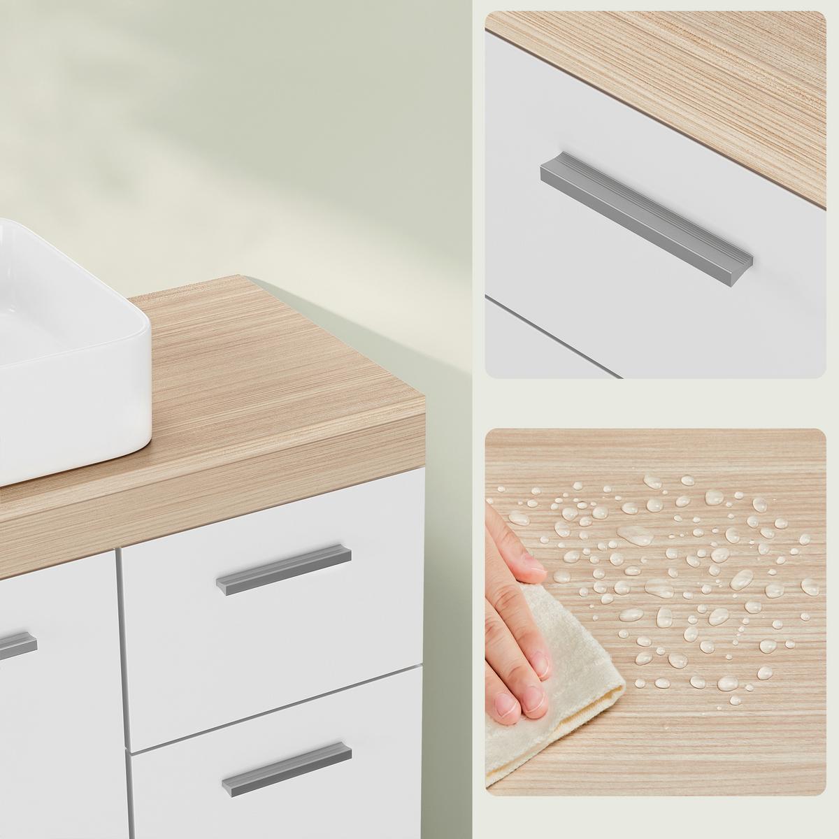 WASCHBECKENUNTERSCHRANK BBK503K01V1 - Silberfarben/Weiß, Trend, Holzwerkstoff/Kunststoff (70/64/30cm) - MID.YOU