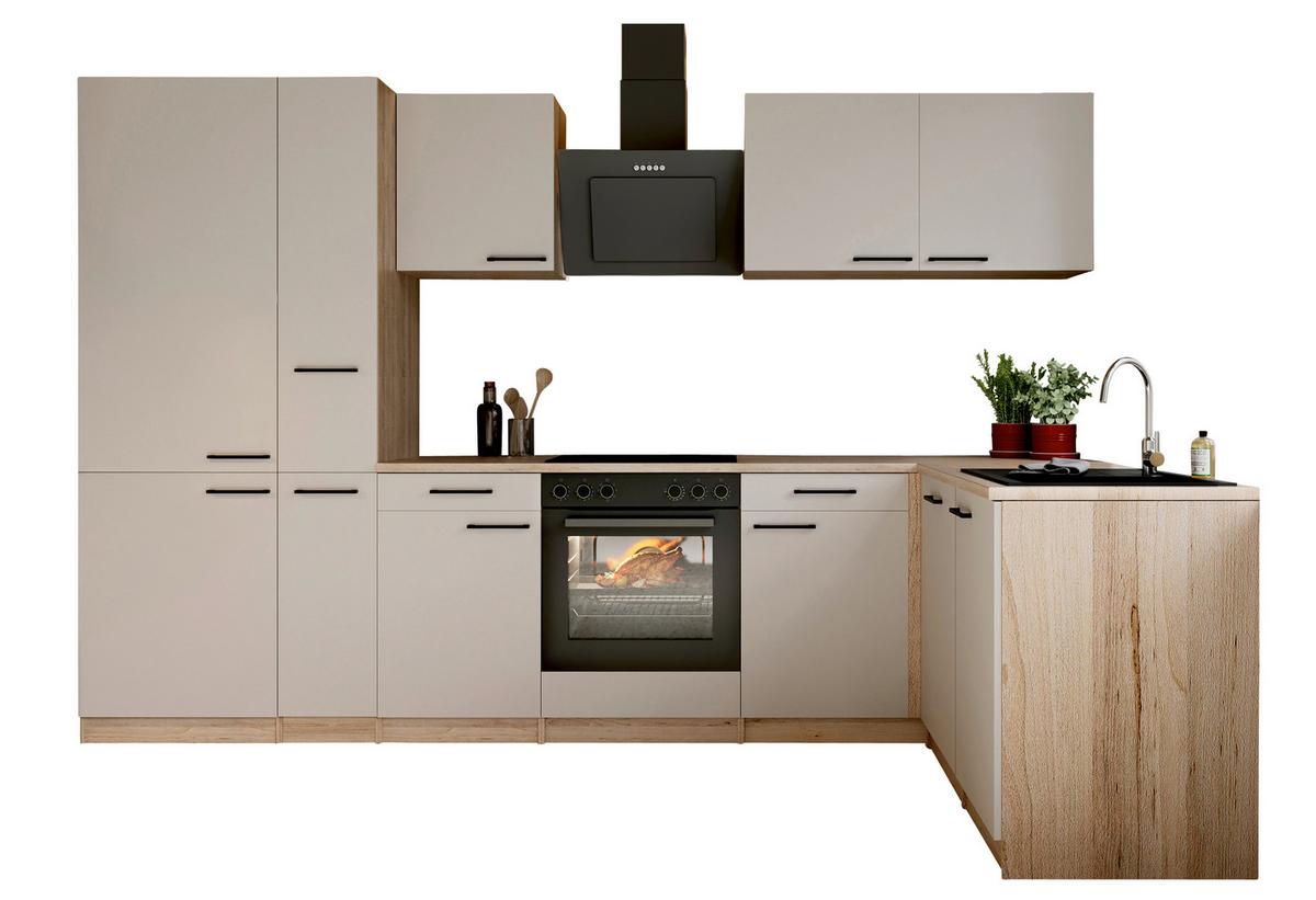 Eckküche Merle m. Geräten ca. 310x172cm Kaschmir - Kaschmir/Eichefarben, Trend, Holzwerkstoff/Metall (310/172cm) - Respekta
