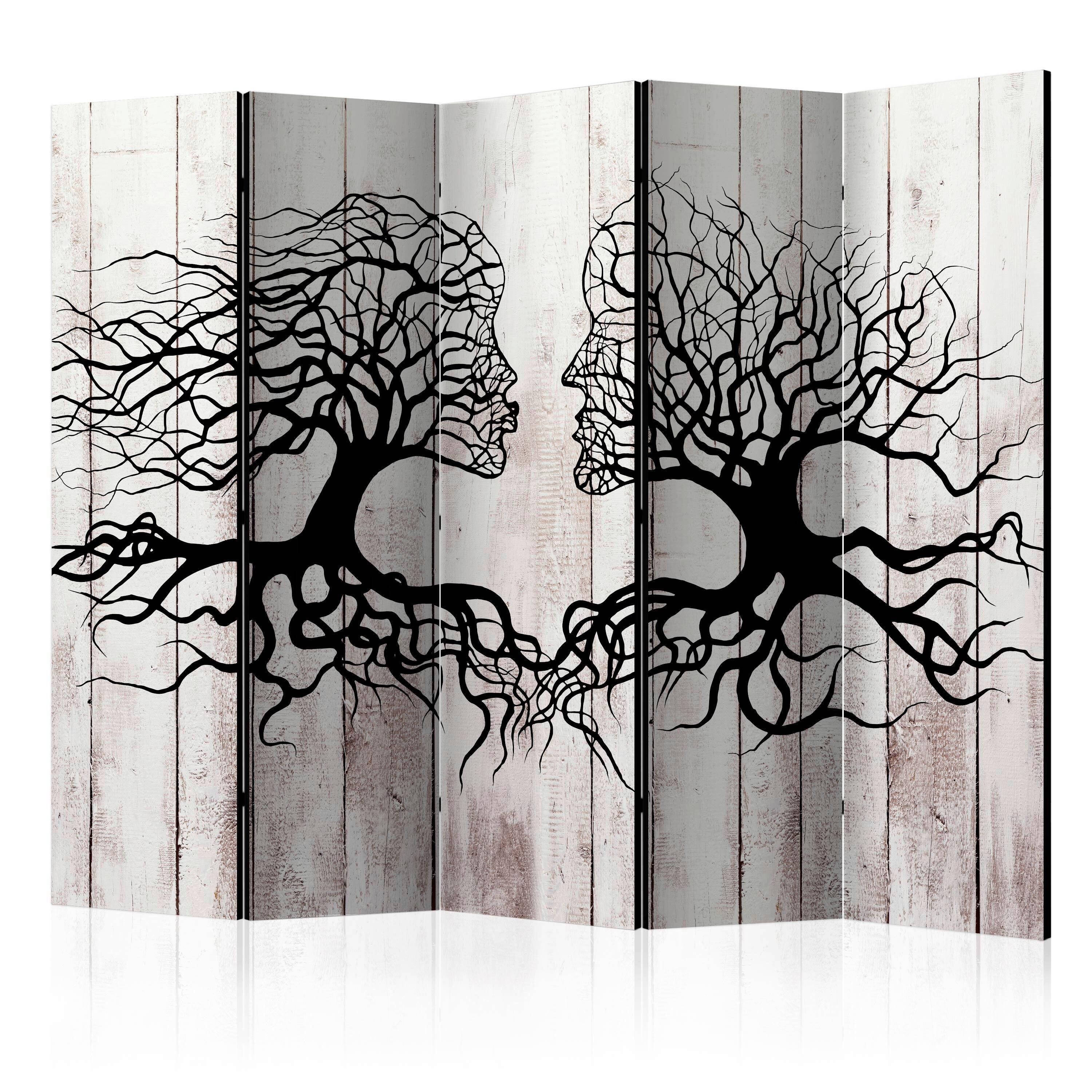 Paravan Kiss Of A Tree I, 5-Delni, Dvostranski - sivobež/črna, Basics, tekstil/les (225/172/3cm) - artgeist