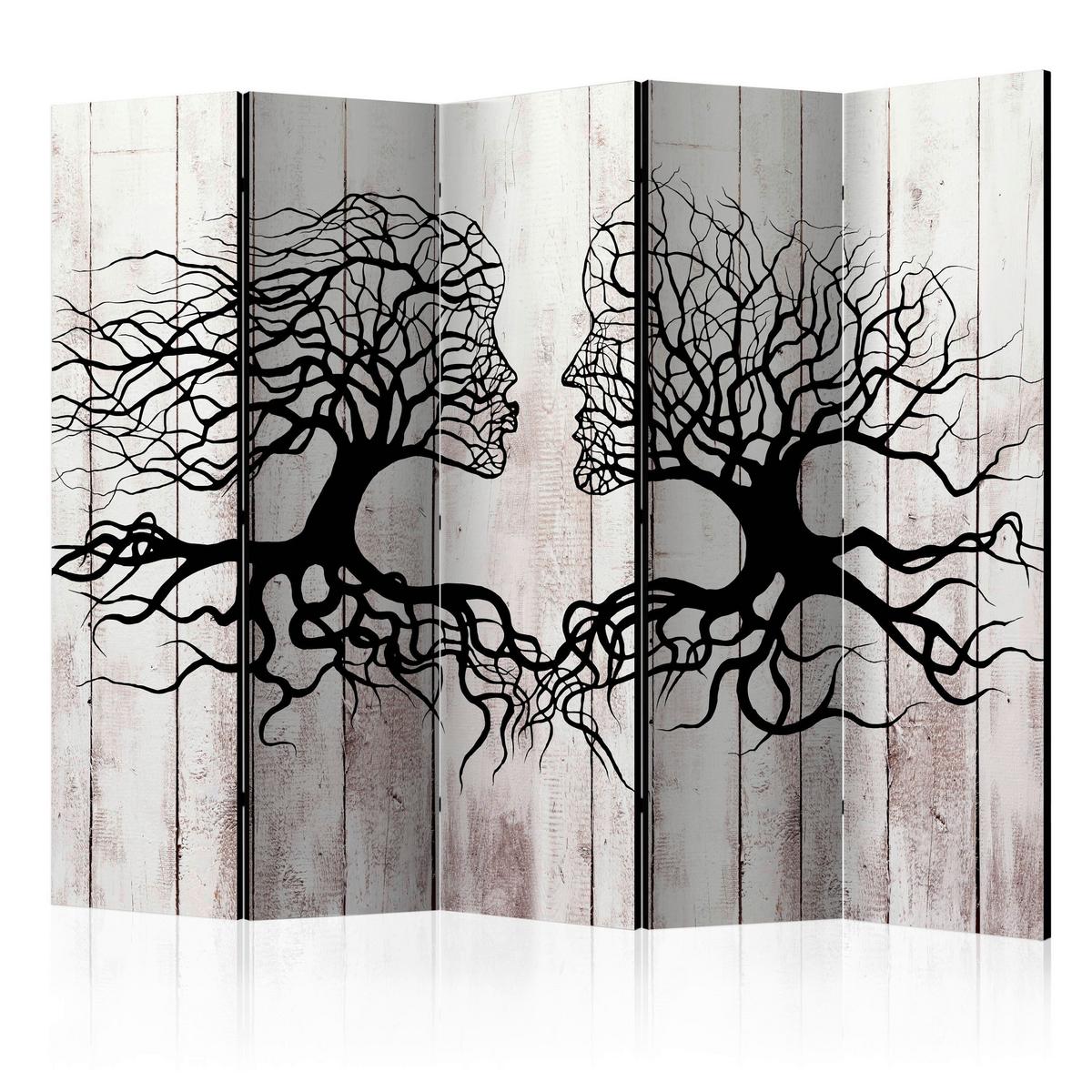 Paravan Kiss Of A Tree I, 5-Delni, Dvostranski - sivobež/črna, Basics, tekstil/les (225/172/3cm) - artgeist