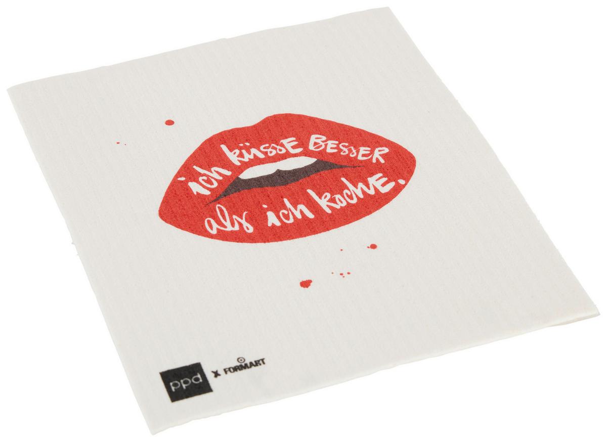 Schwammtuch Peter in Rot/Weiß ca. 20x17cm - Rot/Weiß, Textil (20/17cm)