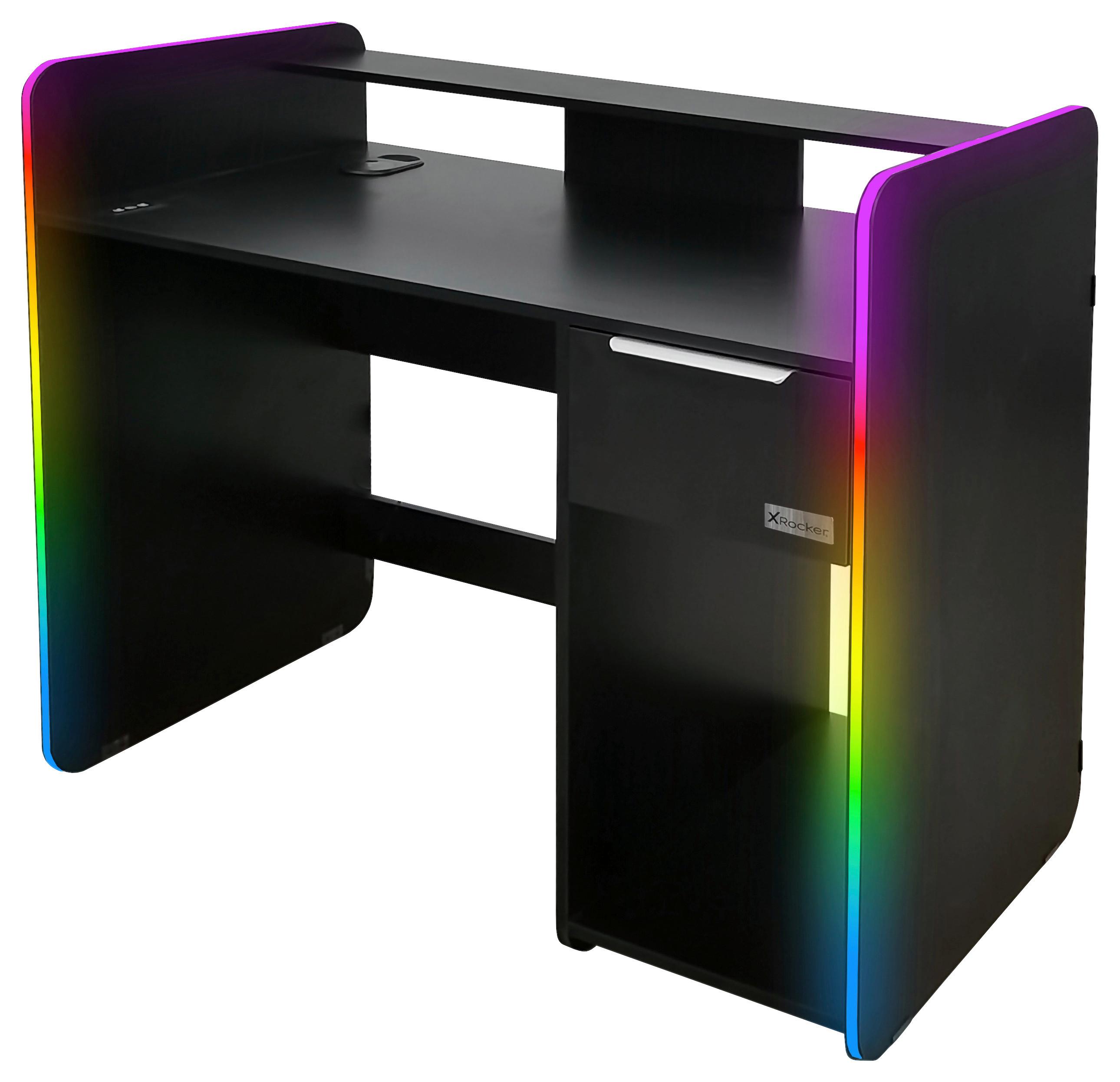 Gamingtisch Electra ca. 110x55x95cm Schwarz mit LED - Grau Hochglanz/Schwarz, MODERN, Holzwerkstoff/Metall (110/55/95cm) - X Rocker
