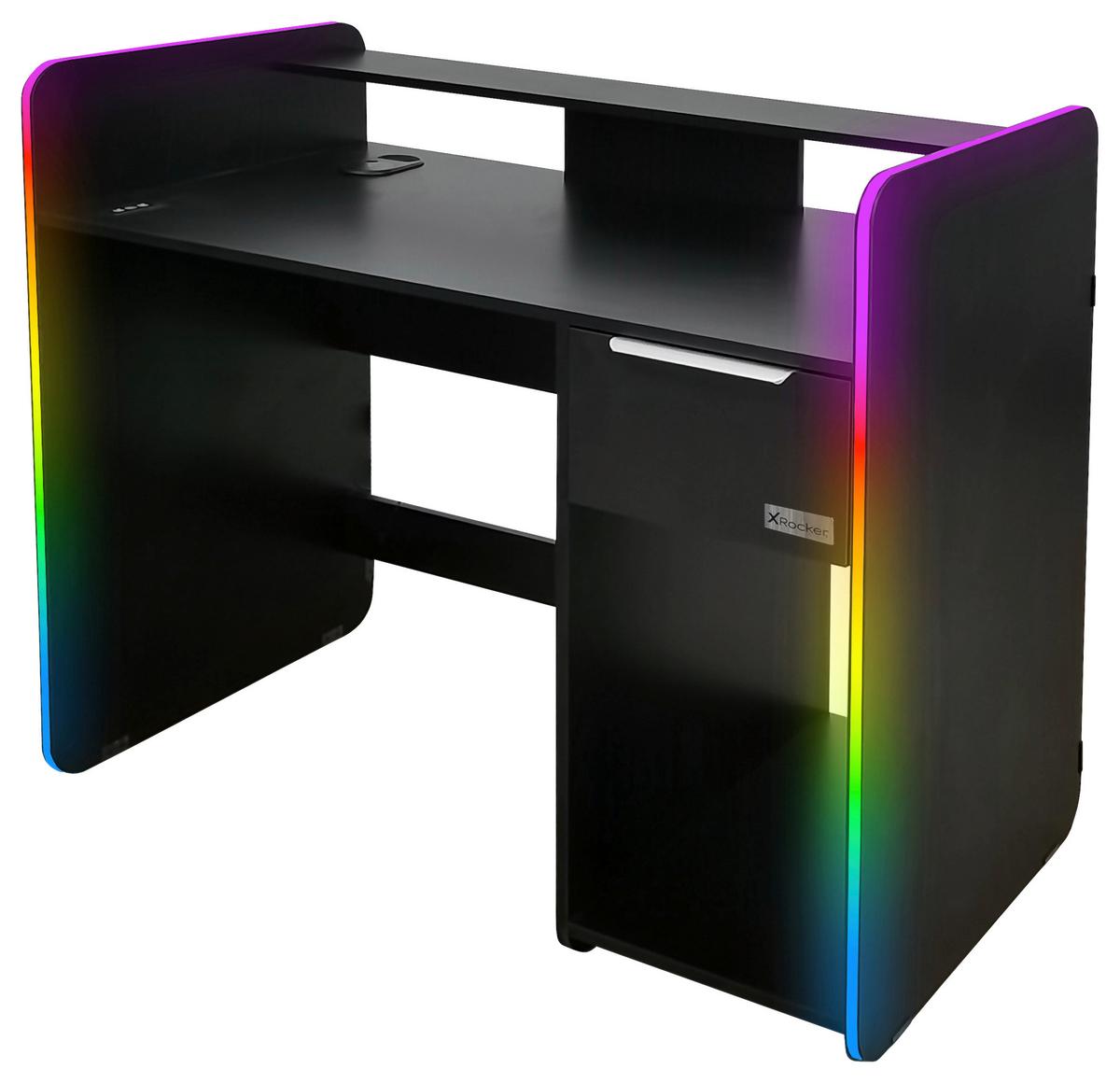 Gamingtisch Electra ca. 110x55x95cm Schwarz mit LED - Grau Hochglanz/Schwarz, MODERN, Holzwerkstoff/Metall (110/55/95cm) - X Rocker