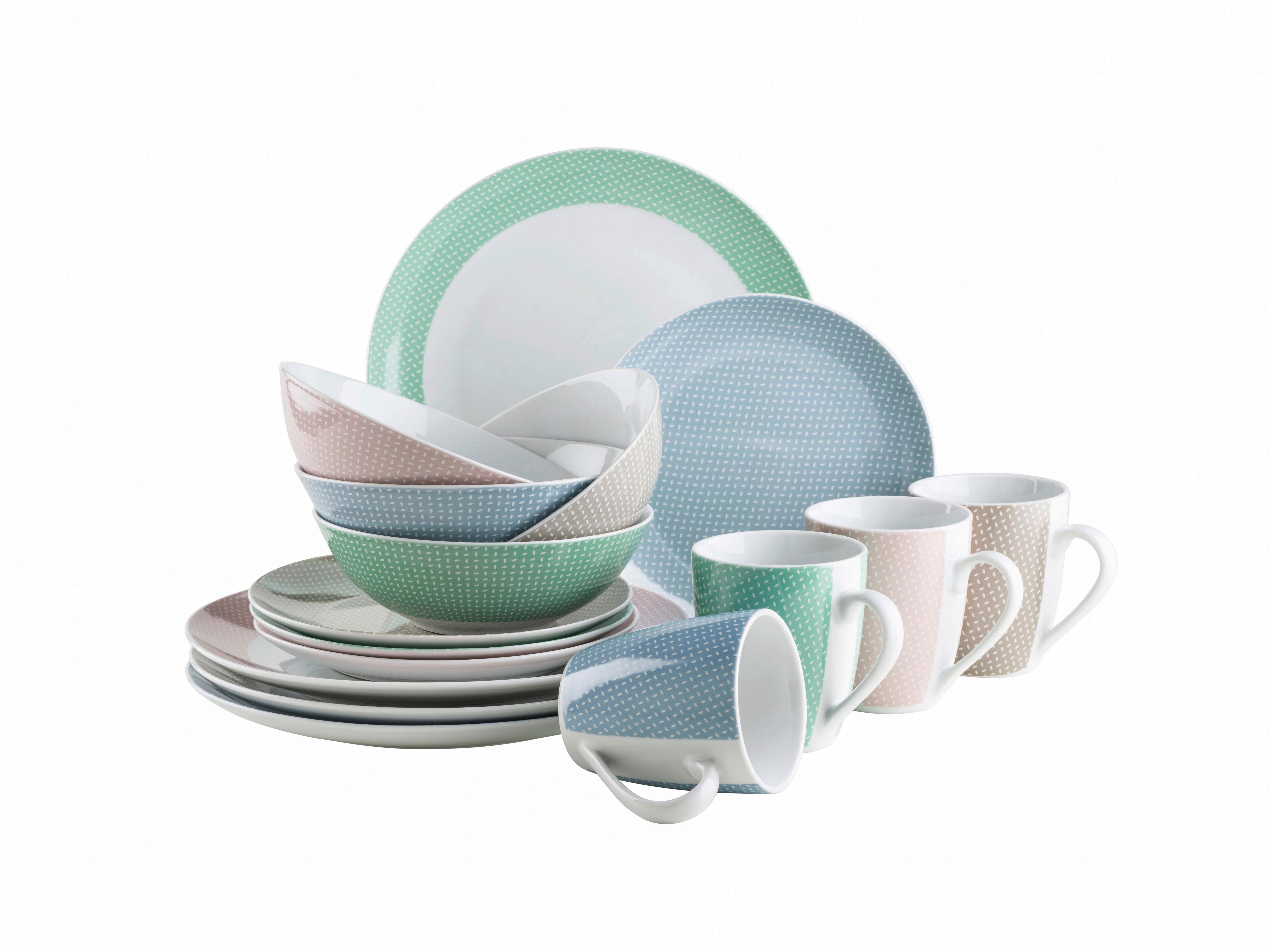 KOMBISERVICE KOMBISERVICE, 934065 - Pastellblau/Hellrosa, Basics, Keramik - Mäser