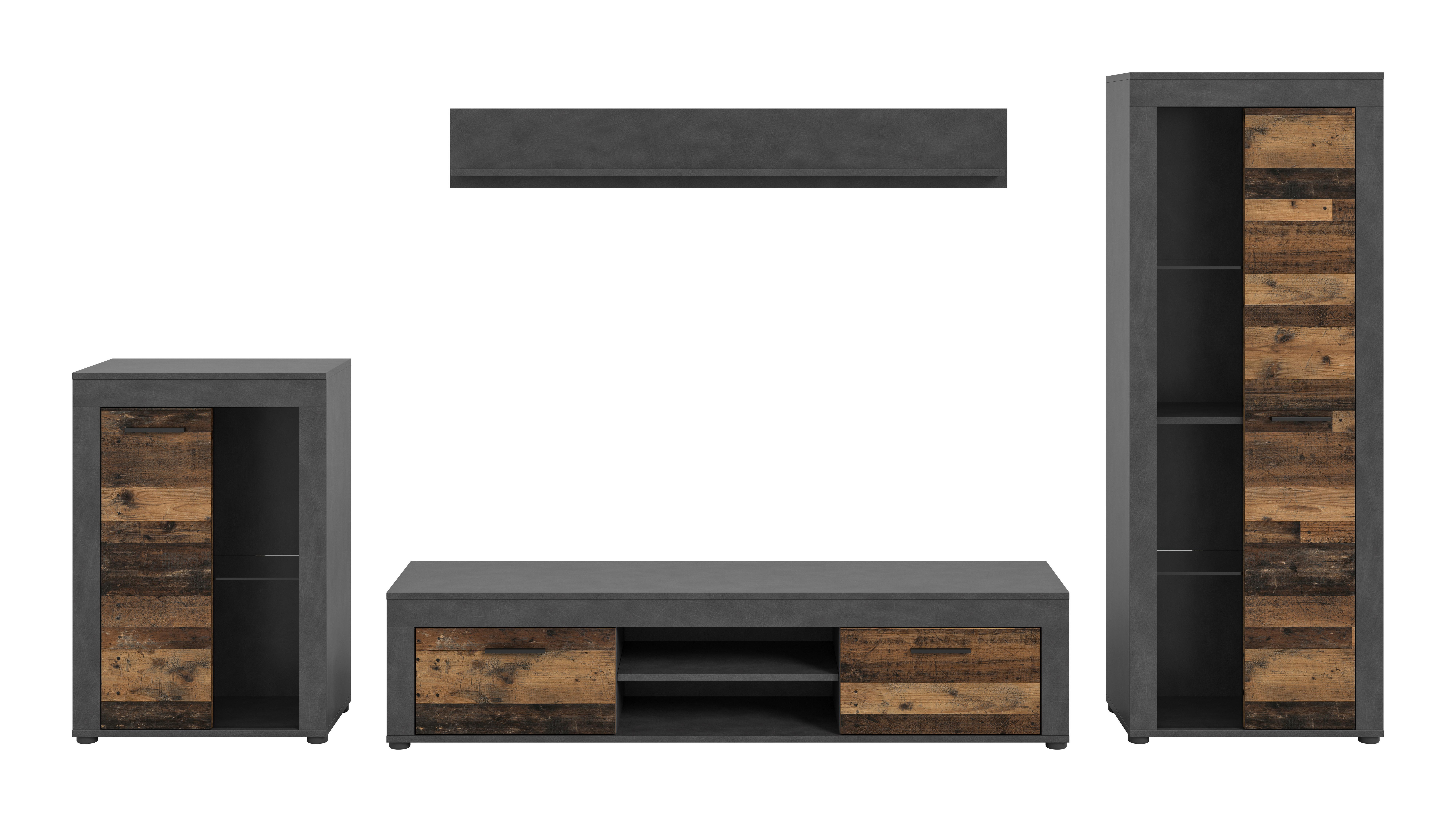 Ansamblu mobilier camera de zi JAM - culoare natur/gri, Design, sticlă/material pe bază de lemn (310/169/35cm) - Modern Living