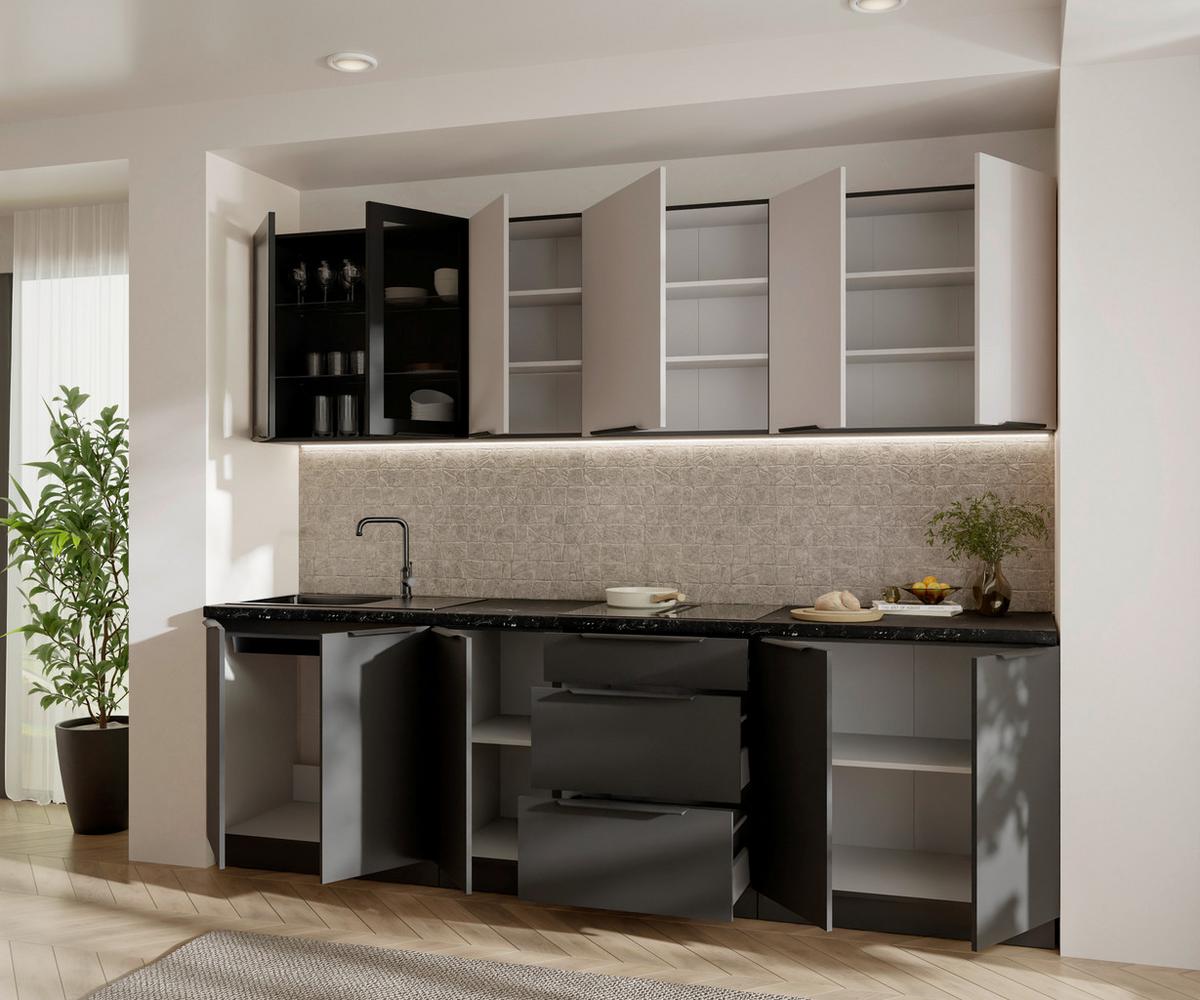 Blok Kuhinja Arona/siena - kašmir/crna, Moderno, staklo/metal (260/210/60cm) - Modern Living