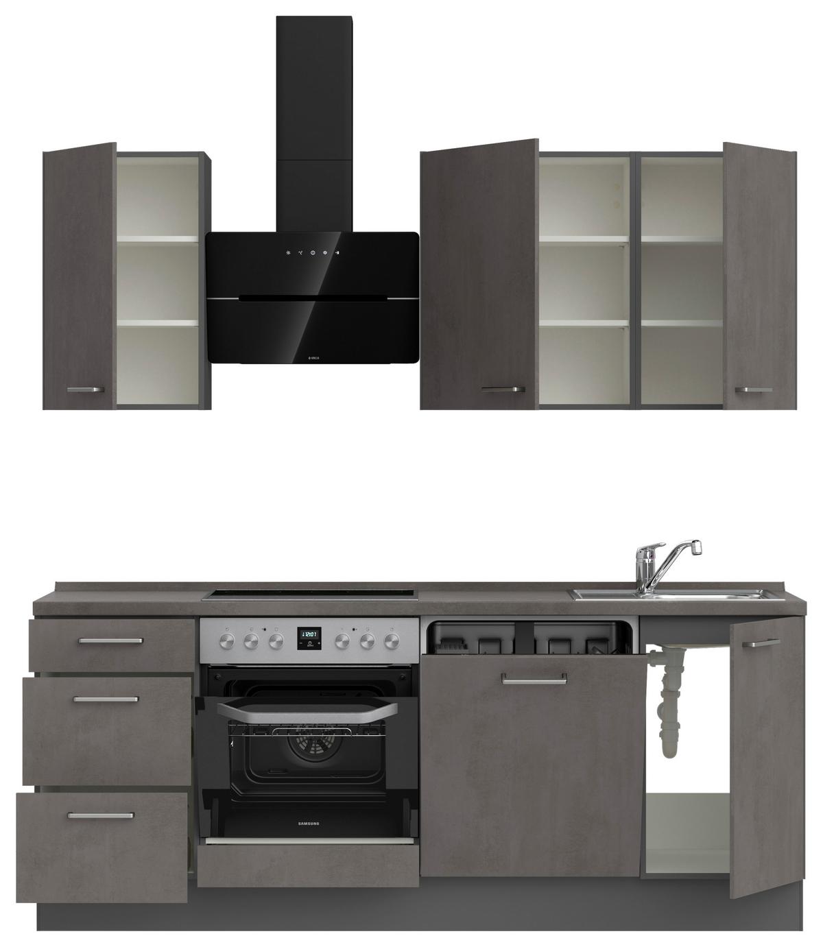 Küchenblock Riva High m. Geräten Schieferfarben - Schieferfarben/Edelstahlfarben, MODERN, Holzwerkstoff/Metall (210cm) - Nobilia