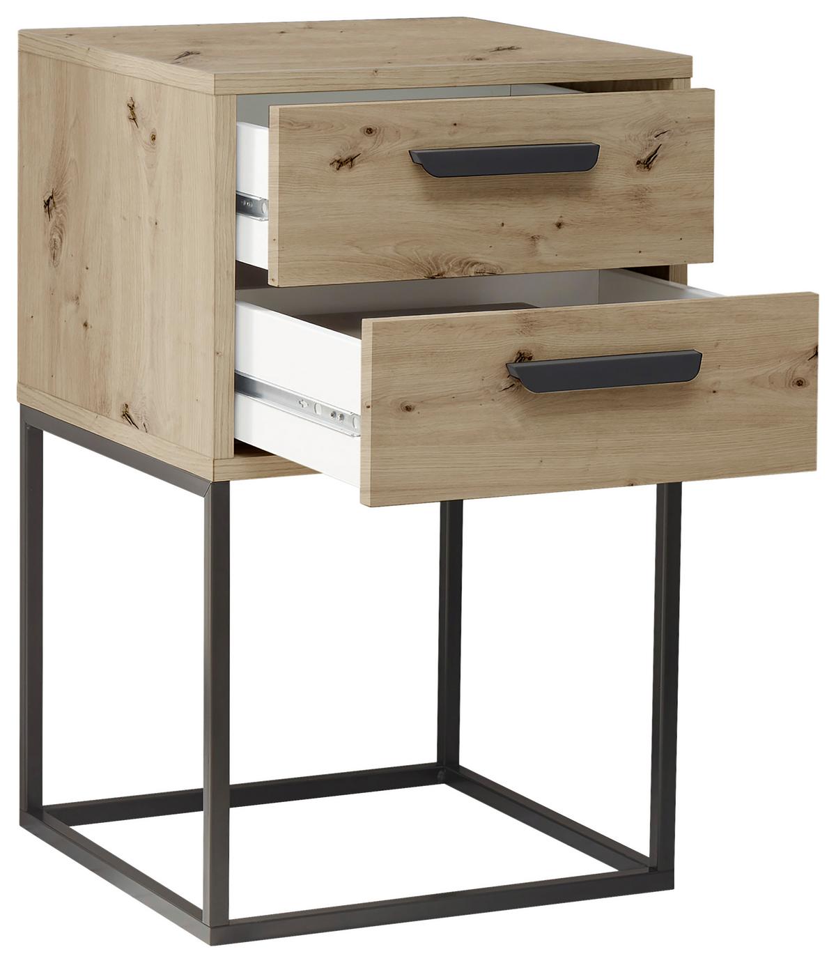 SZAFKA NOCNA SUNA - czarny/dąb artisan, Modern, materiał drewnopochodny/tworzywo sztuczne (40/65/38,5cm) - Livetastic