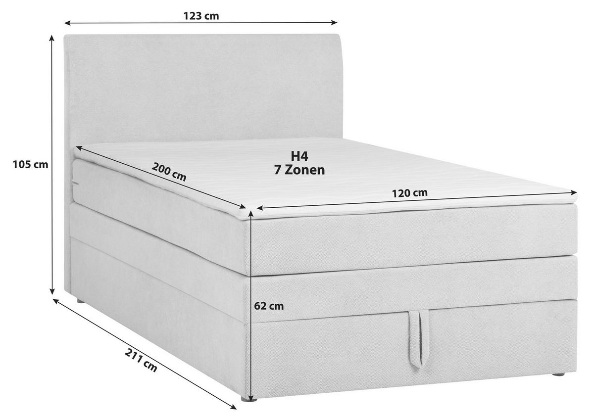 PAT BOXSPRING WICKIE - gri deschis, Konventionell, lemn/metal (120/200cm)