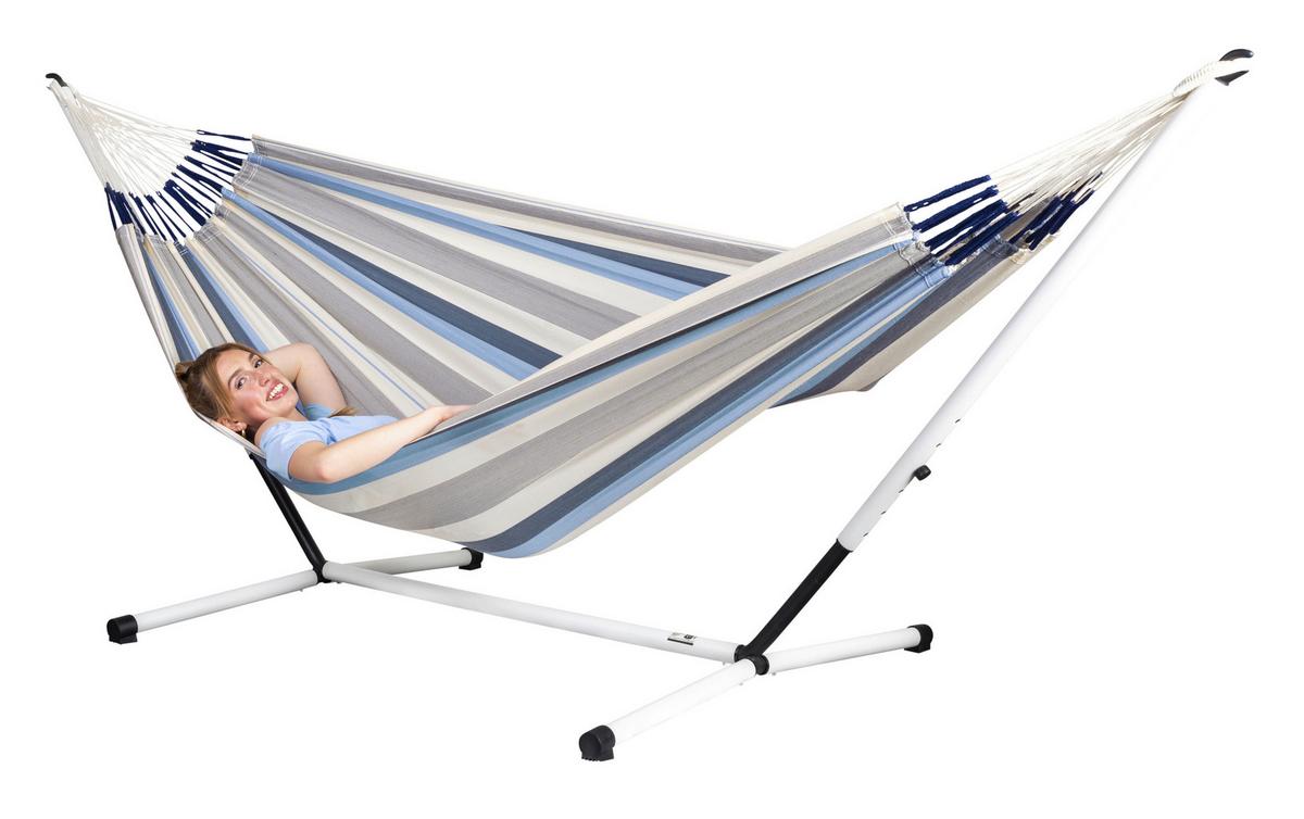 Hängematte Classic Double Hammock Outdoor Blau/Weiß - Blau/Weiß, KONVENTIONELL, Textil (160/350cm) - La Siesta