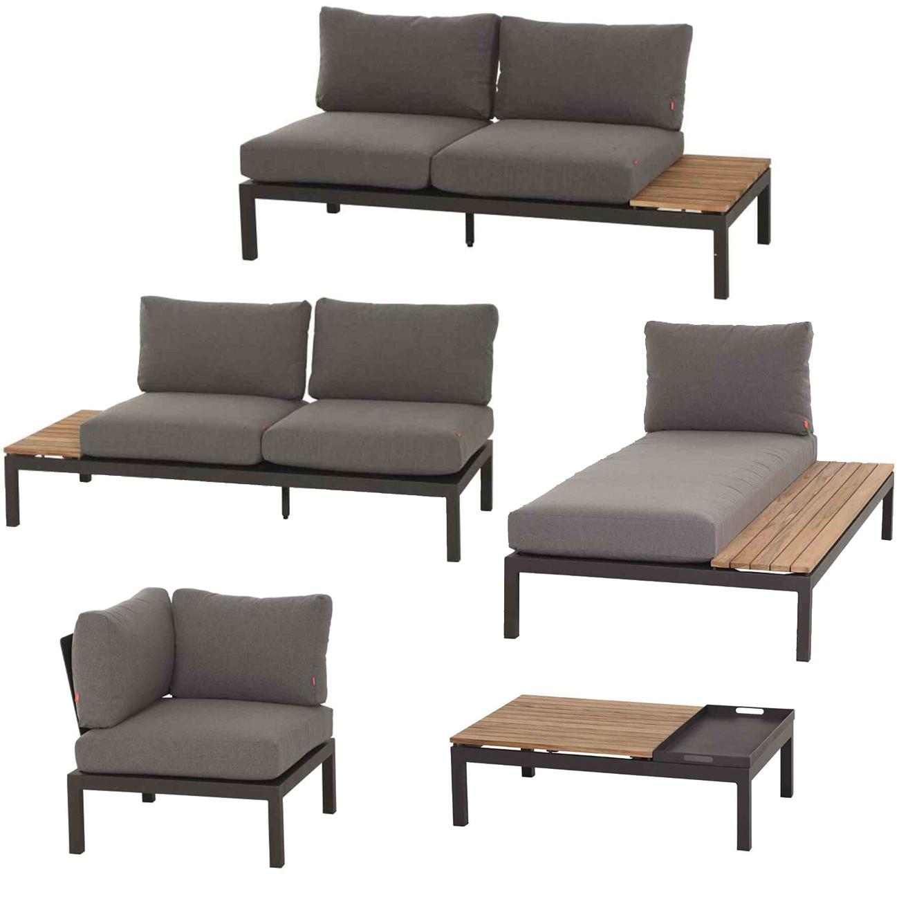 Modul-Loungegarnitur 5-tlg. Grau Teakholz - Anthrazit/Grau, KONVENTIONELL, Holz/Textil - Siena Garden