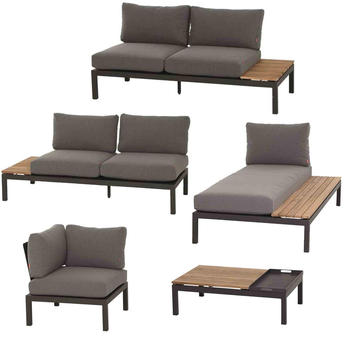 Modul-Loungegarnitur 5-tlg. Grau Teakholz - Anthrazit/Grau, KONVENTIONELL, Holz/Textil - Siena Garden