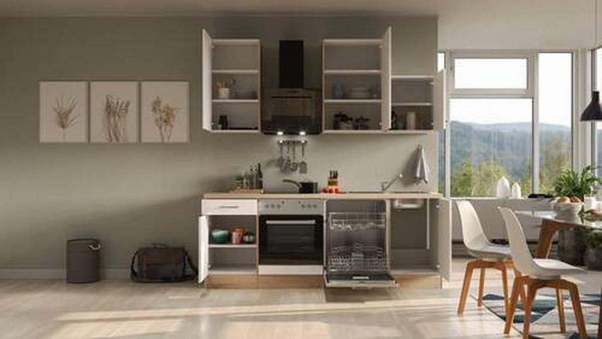 Kuhinjski Blok Z Aparati Nepal, Kašmir, Barva Hrasta - barve nerjavečega jekla/kašmir, Moderno, kovina/leseni material (220cm) - FlexWell