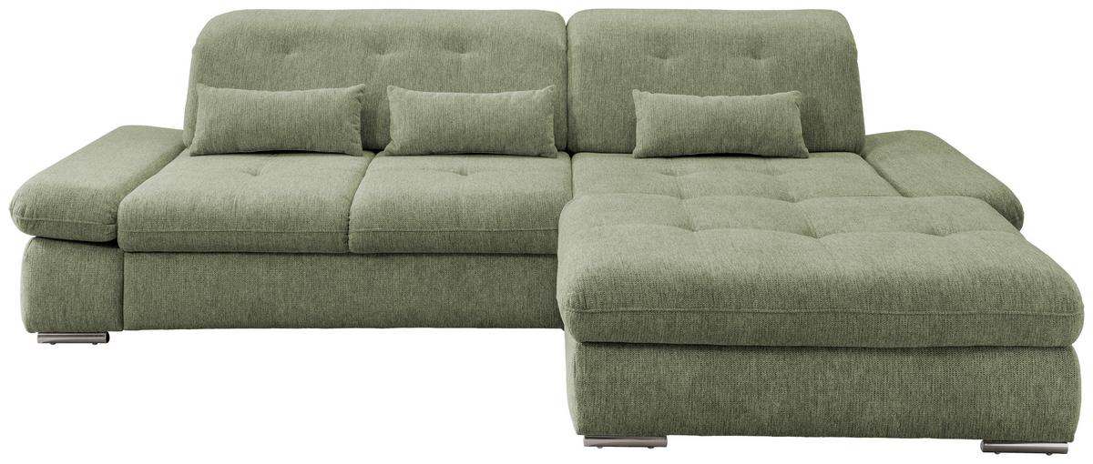 Wohnlandschaft Dalida Grün Chenille - Chromfarben/Grün, Design, Textil/Metall (300/196cm) - Livetastic