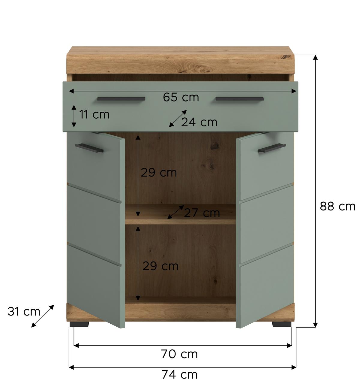 Midischrank Scout ca. 74x88x31 cm Salbeigrün - Salbeigrün/Eichefarben, MODERN, Holzwerkstoff/Kunststoff (74/88/31cm) - MID.YOU