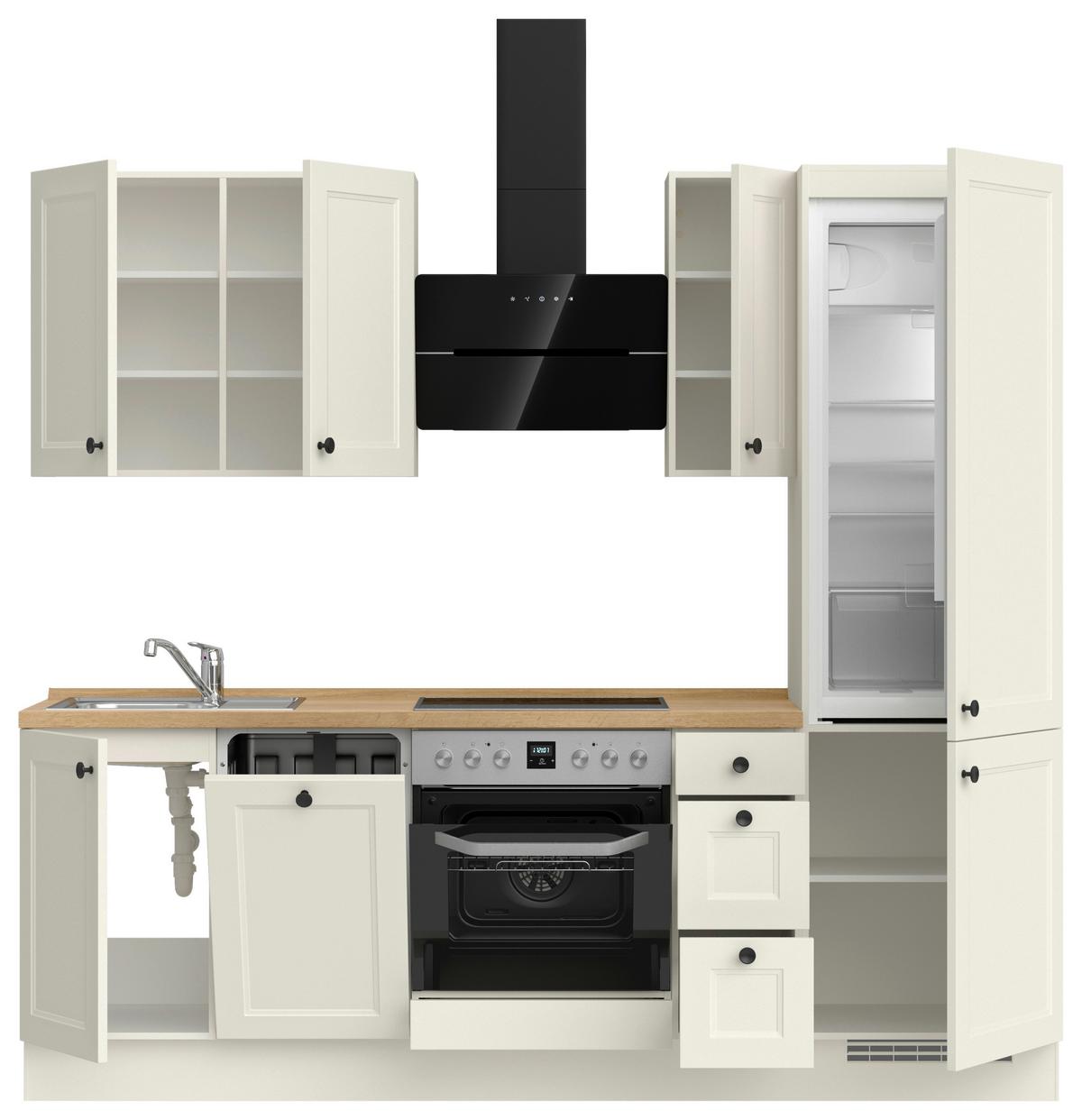 Küchenblock Cascada High m. Geräten Weiß - Eichefarben/Schwarz, MODERN, Holzwerkstoff/Metall (240cm) - Nobilia