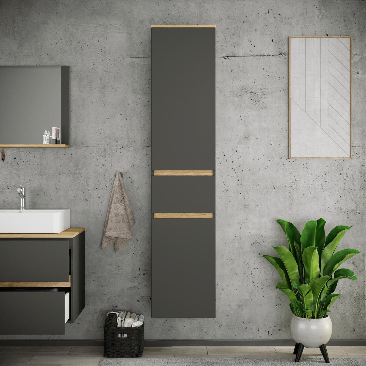 Hochschrank Cosila - Honigeiche/Anthrazit, Trend, Holzwerkstoff (40/180/35cm) - MID.YOU