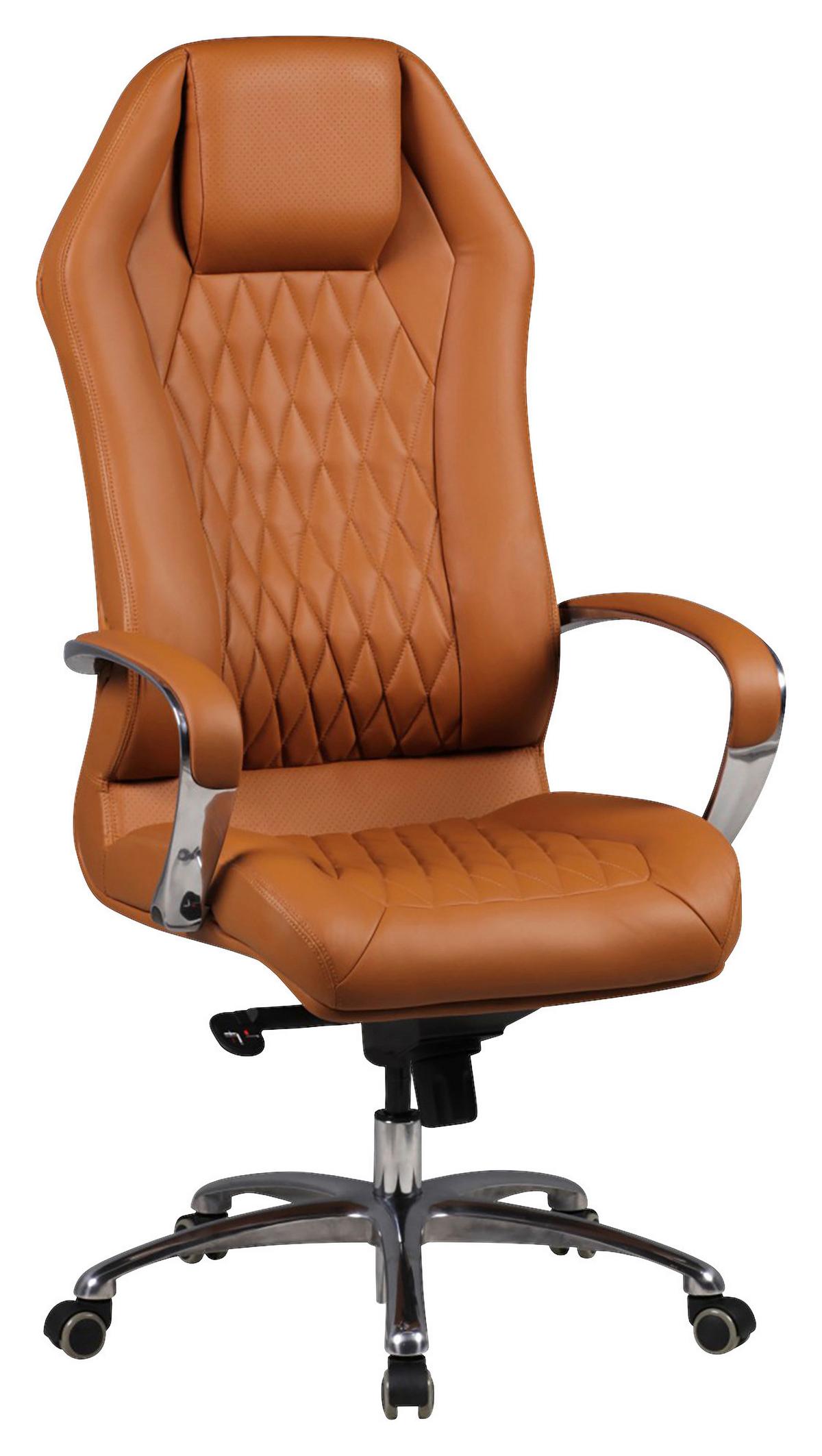 Chefsessel Monterey Hellbraun/Lederlook - Hellbraun/Alufarben, MODERN, Leder/Kunststoff (67/136/67cm) - MID.YOU