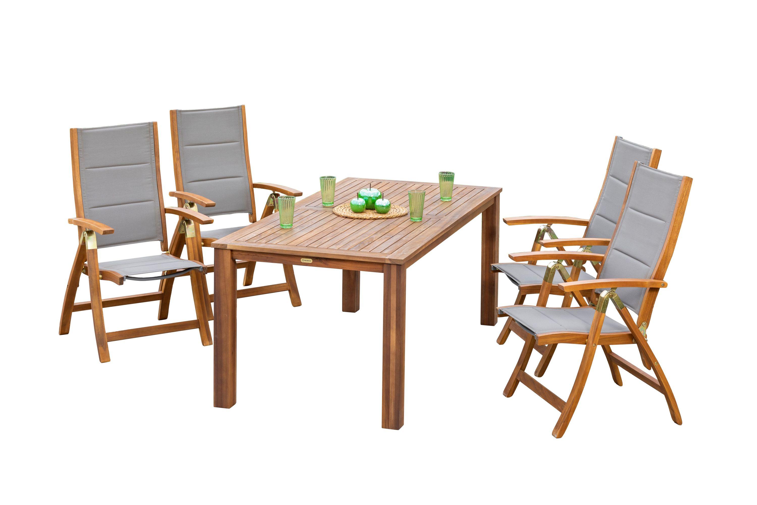 Gartenmöbel Set 5-tlg. Acapulco Akazie/Textil - Grau/Akaziefarben, ROMANTIK / LANDHAUS, Holz/Textil - Gardenson