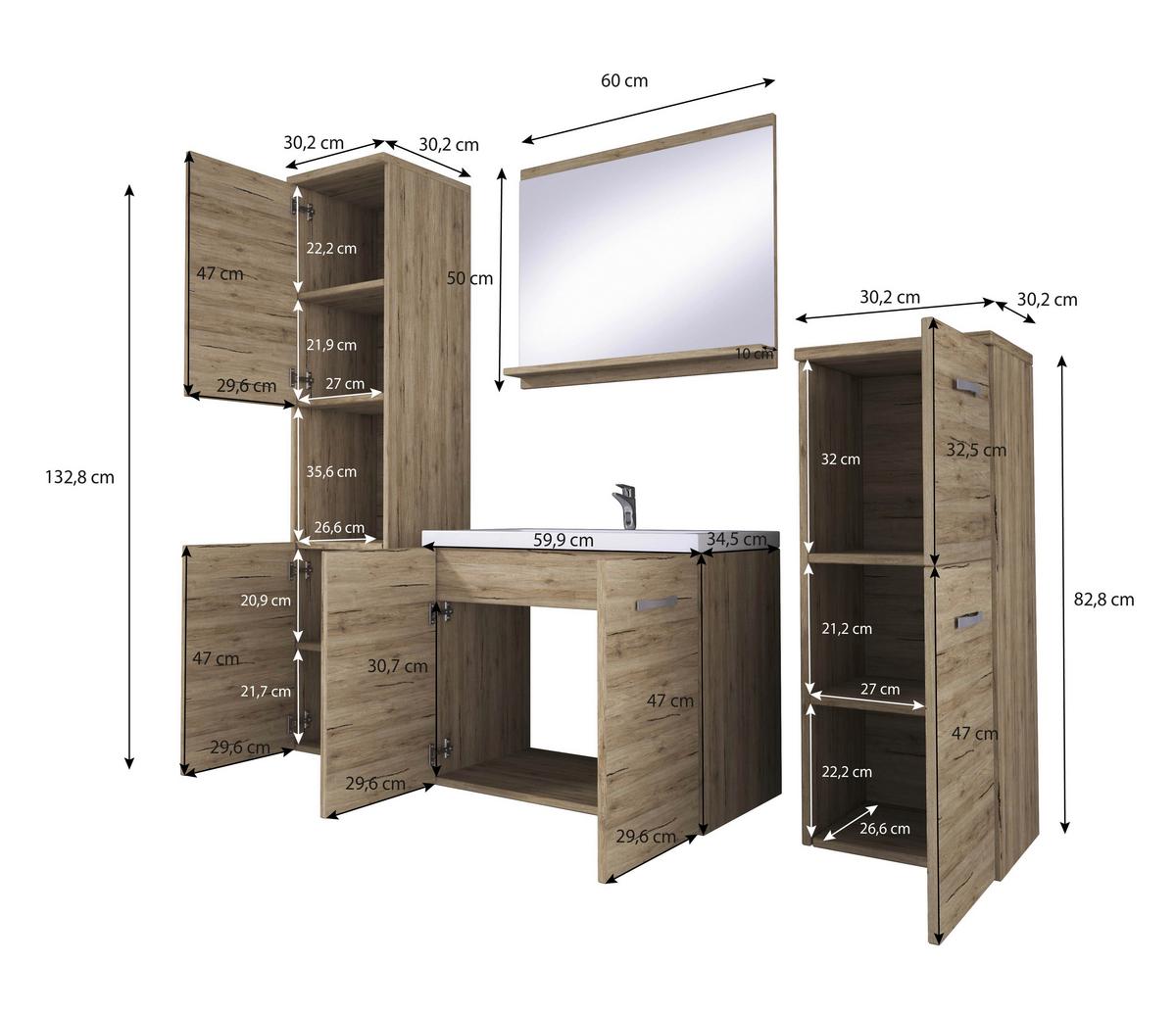 Badmöbel-Set 5-tlg. Malo Kaschmir - Kaschmir/Beige, LIFESTYLE, Keramik/Holzwerkstoff (120,4/132,80/30,2cm) - P & B