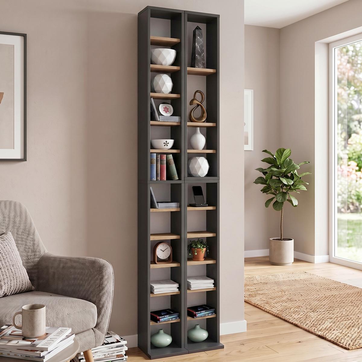 CD-Regal Almera Anthrazit/Honigeiche - Honigeiche/Anthrazit, Design, Holzwerkstoff (42/183/20cm) - MID.YOU