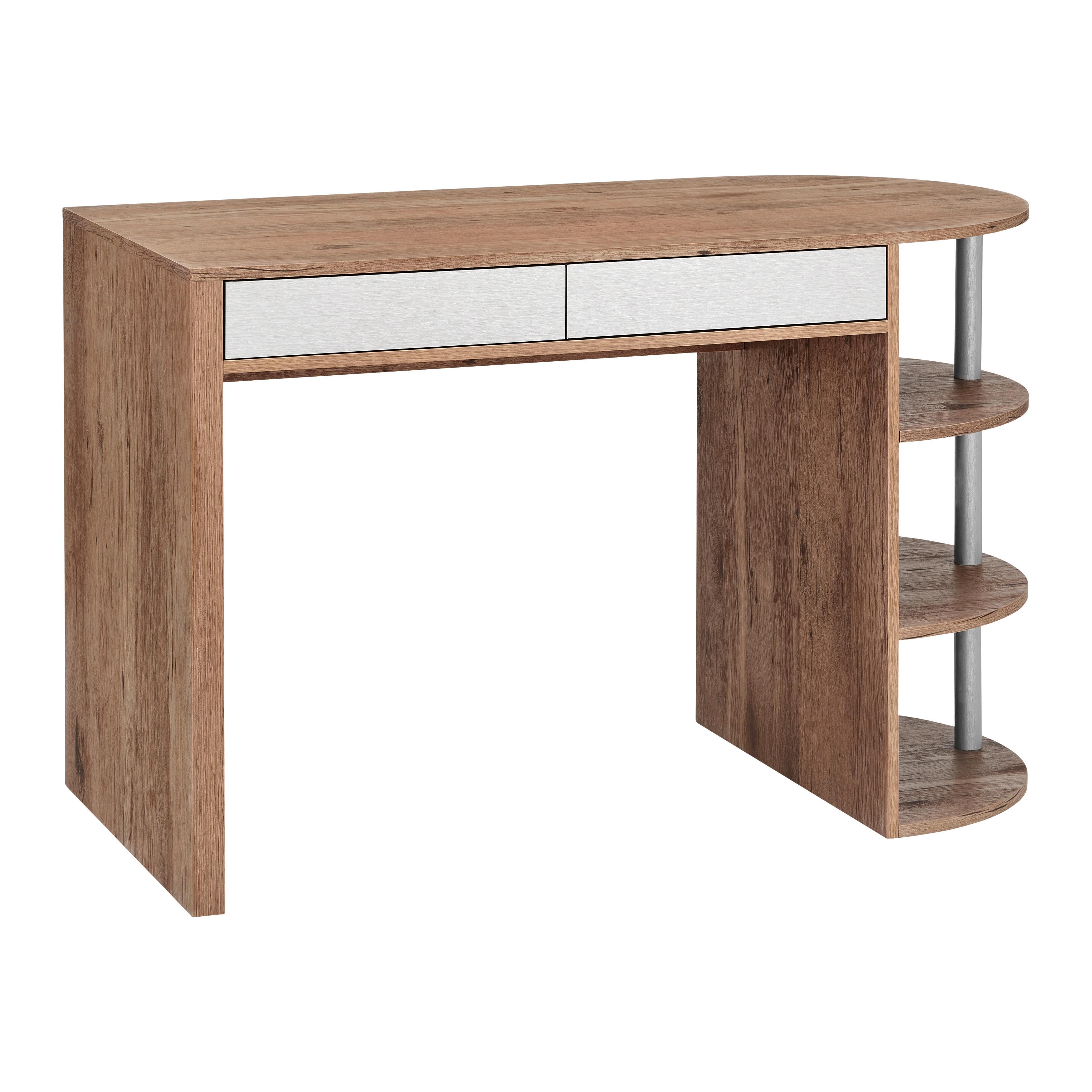 Schreibtisch Lovino Eichefarben MDF ca. 121x60 cm - Eichefarben/Silberfarben, MODERN (121/76/60cm) - Bessagi Home