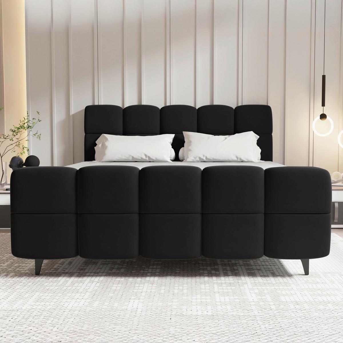 Boxbett Mona Schwarz ca. 140x200cm - Schwarz, KONVENTIONELL, Kunststoff/Textil (140/200cm) - Mömax