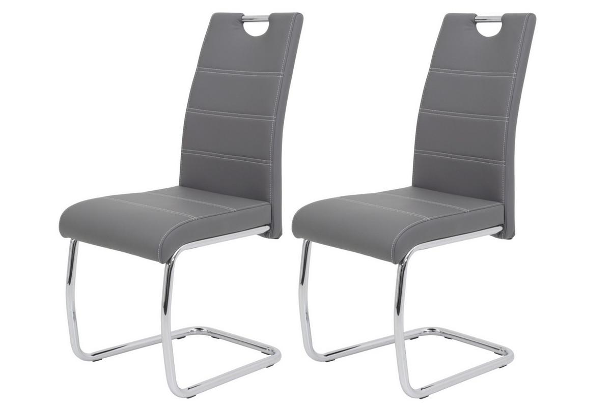 Schwingstuhl-Set Flora 2er-Set ca. 43x98 cm Lederlook Grau - Chromfarben/Weiß, MODERN, Textil/Metall (43/98/59cm) - MID.YOU