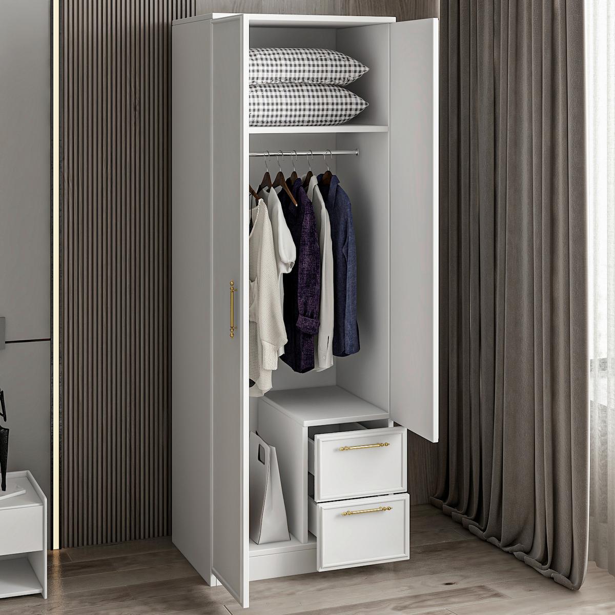 KLEIDERSCHRANK VESPERA KLEIDERSCHRANK - Weiss/Goldfarben, Design, Holzwerkstoff/Metall (60/172/45cm) - Livetastic