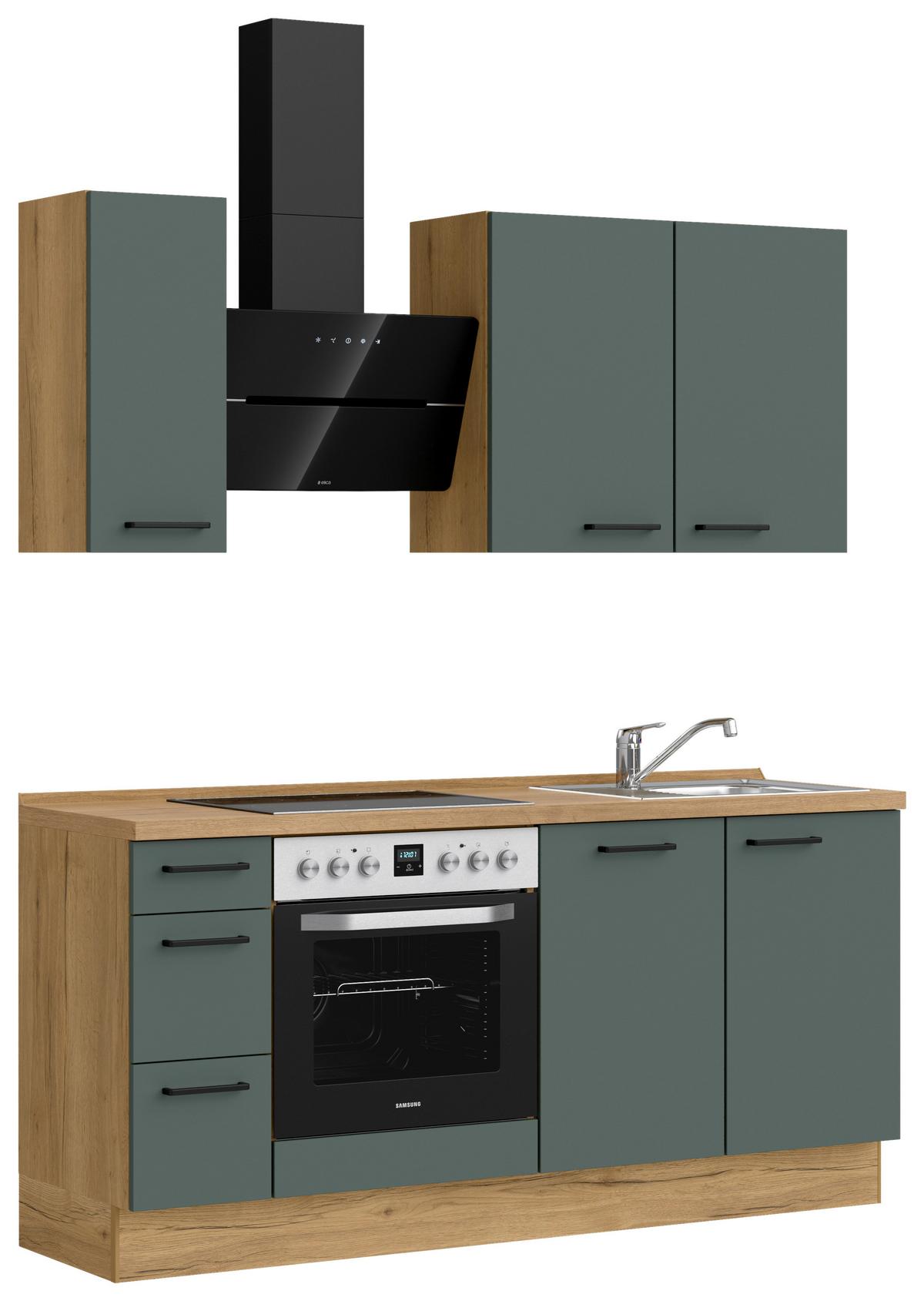 Küchenblock Easytouch m. Geräten Dunkelgrün - Dunkelgrün/Eichefarben, MODERN, Holzwerkstoff/Metall (180cm) - Nobilia