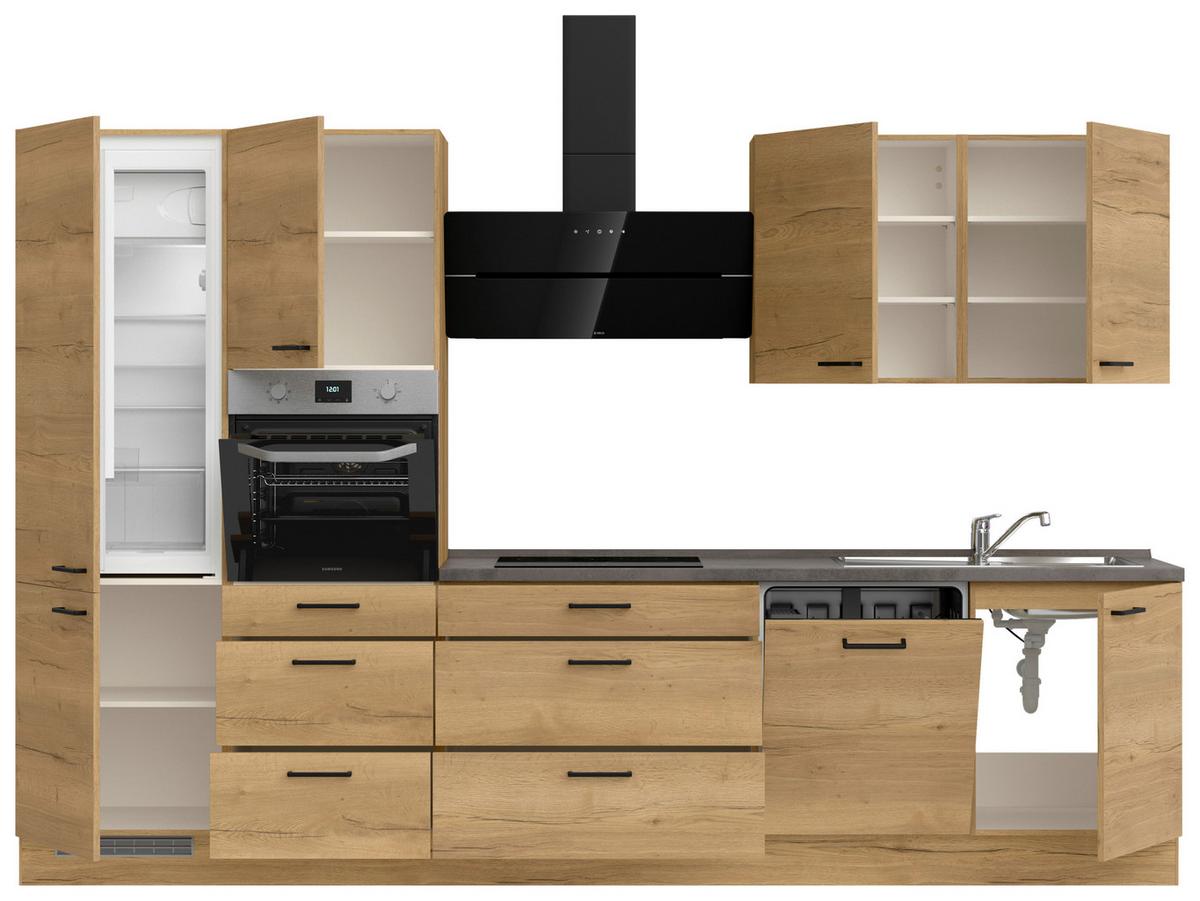 Küchenblock Structura High m. Geräten Eiche - Schieferfarben/Eichefarben, MODERN, Holzwerkstoff/Metall (330cm) - Nobilia