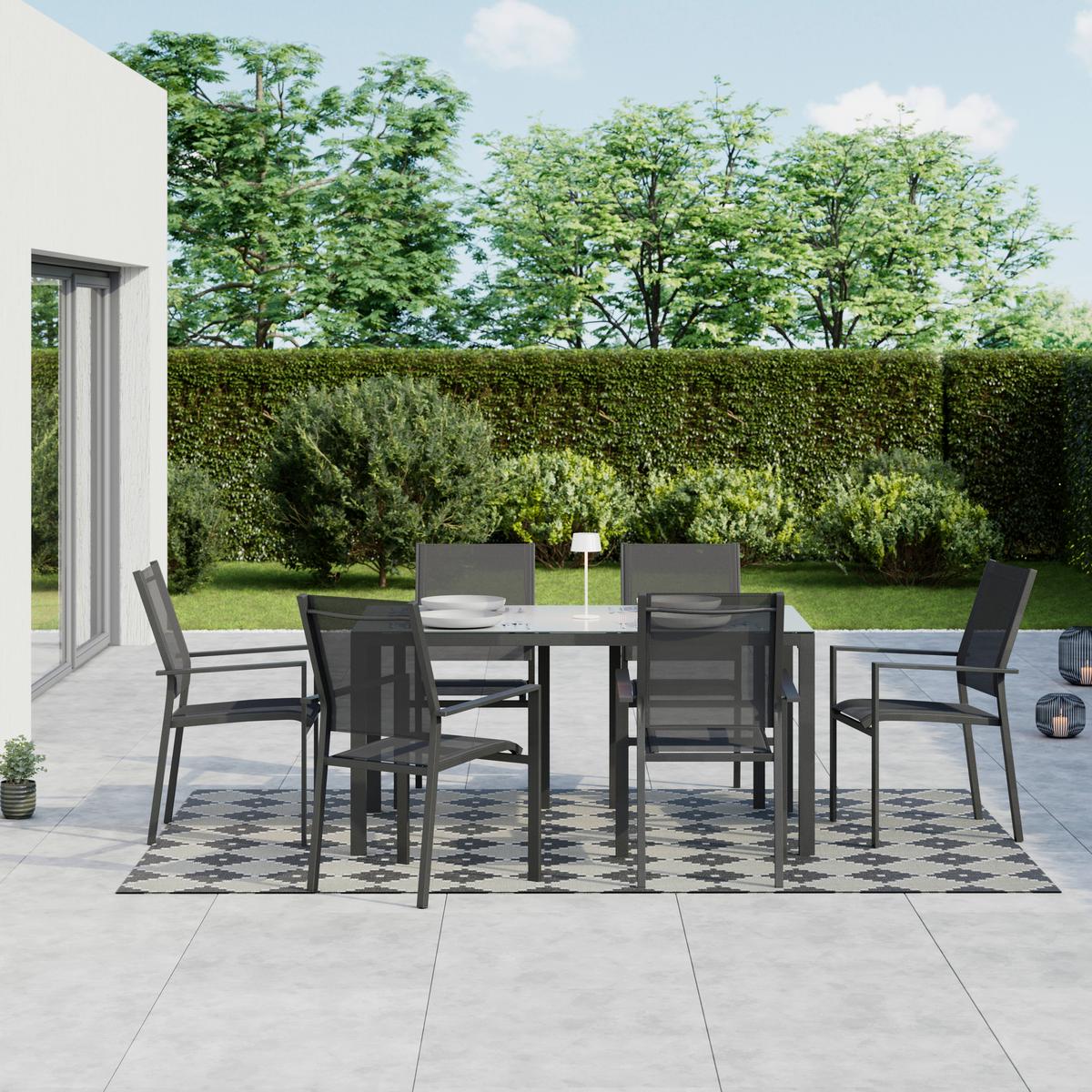 Gartentischgruppe Split Anthrazit, 7-teilig - Anthrazit, Basics, Glas/Textil (152/74/90cm) - Mömax