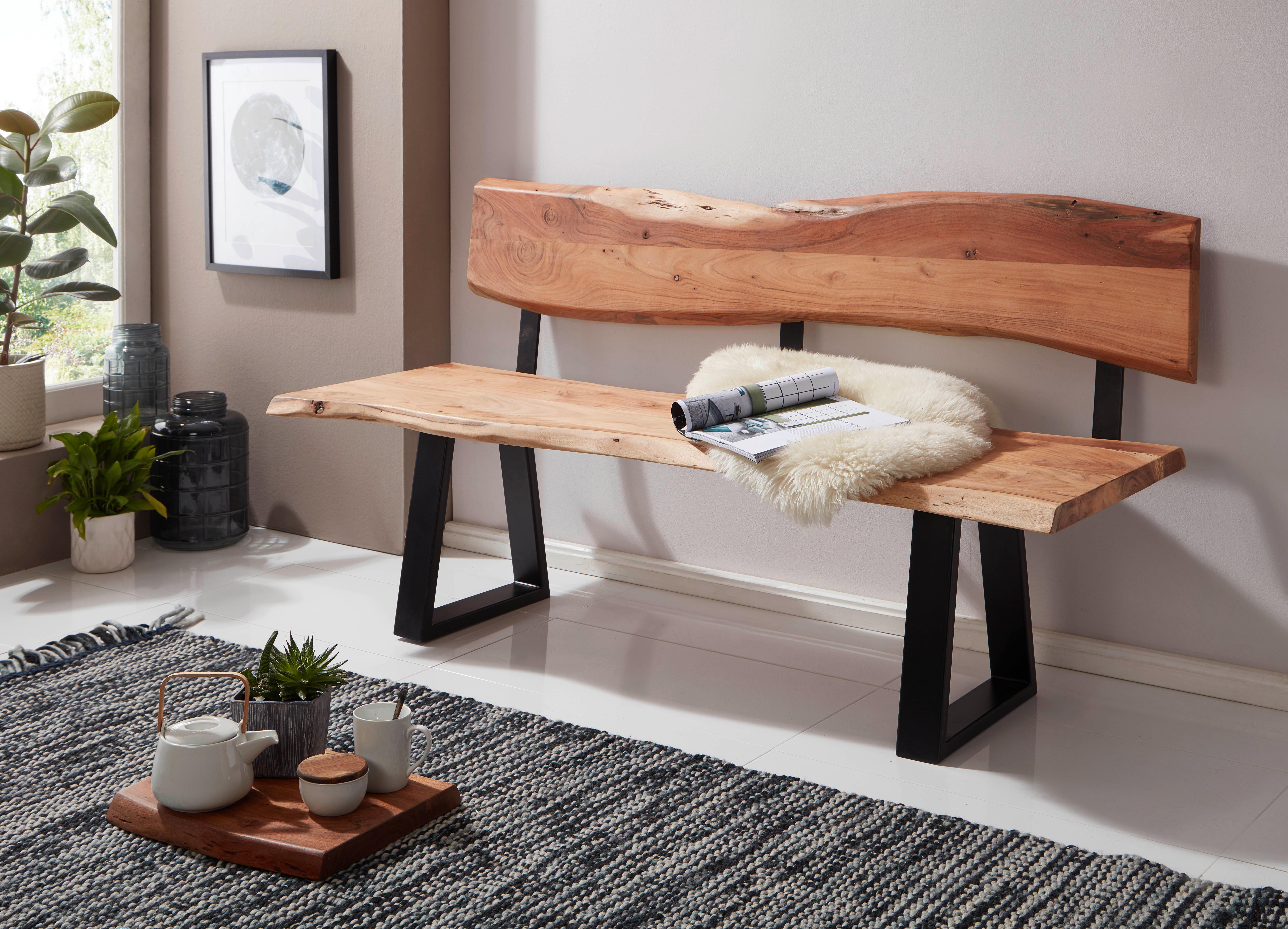 Klop Gaya, Pravi Les - črna/barve akacije, Design, kovina/les (180/86/60cm) - MID.YOU