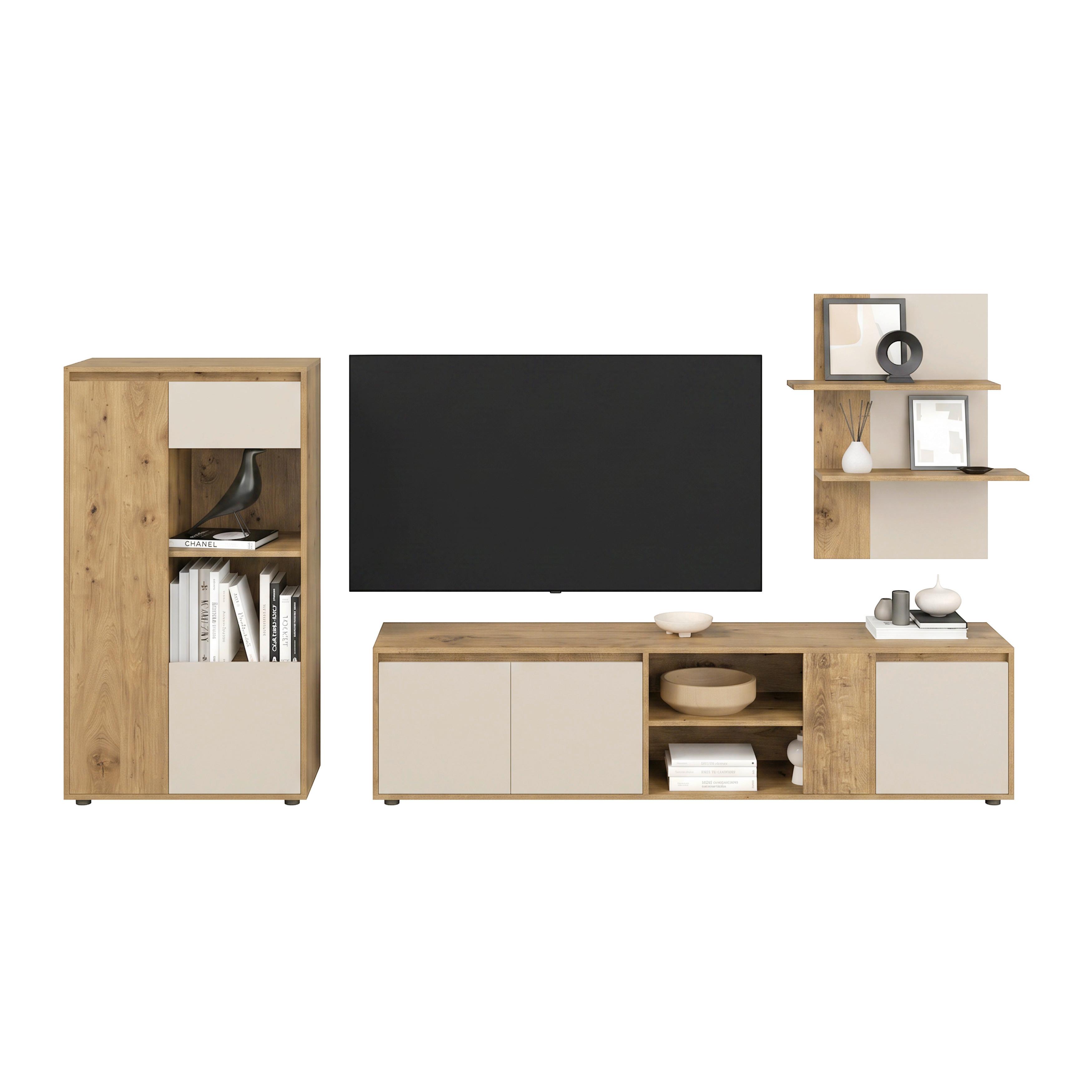 Regal Za Dnevni Boravak Caneva - kašmir/hrast Artisan, Moderno, staklo/drvni materijal (267,5/135/40cm) - Modern Living